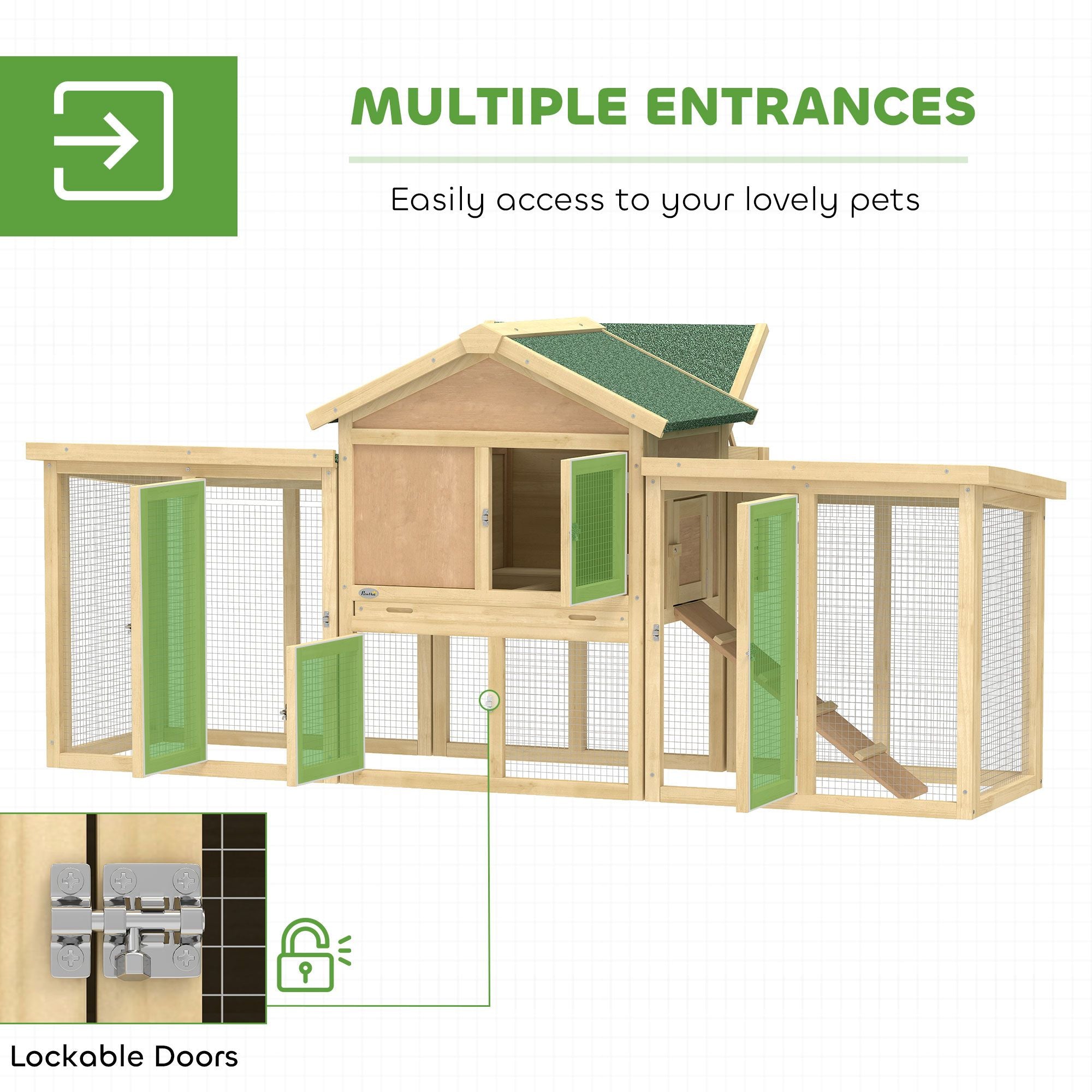 furniture-style Chicken Coop with Nesting Box, Double Runs, & Removable Tray
