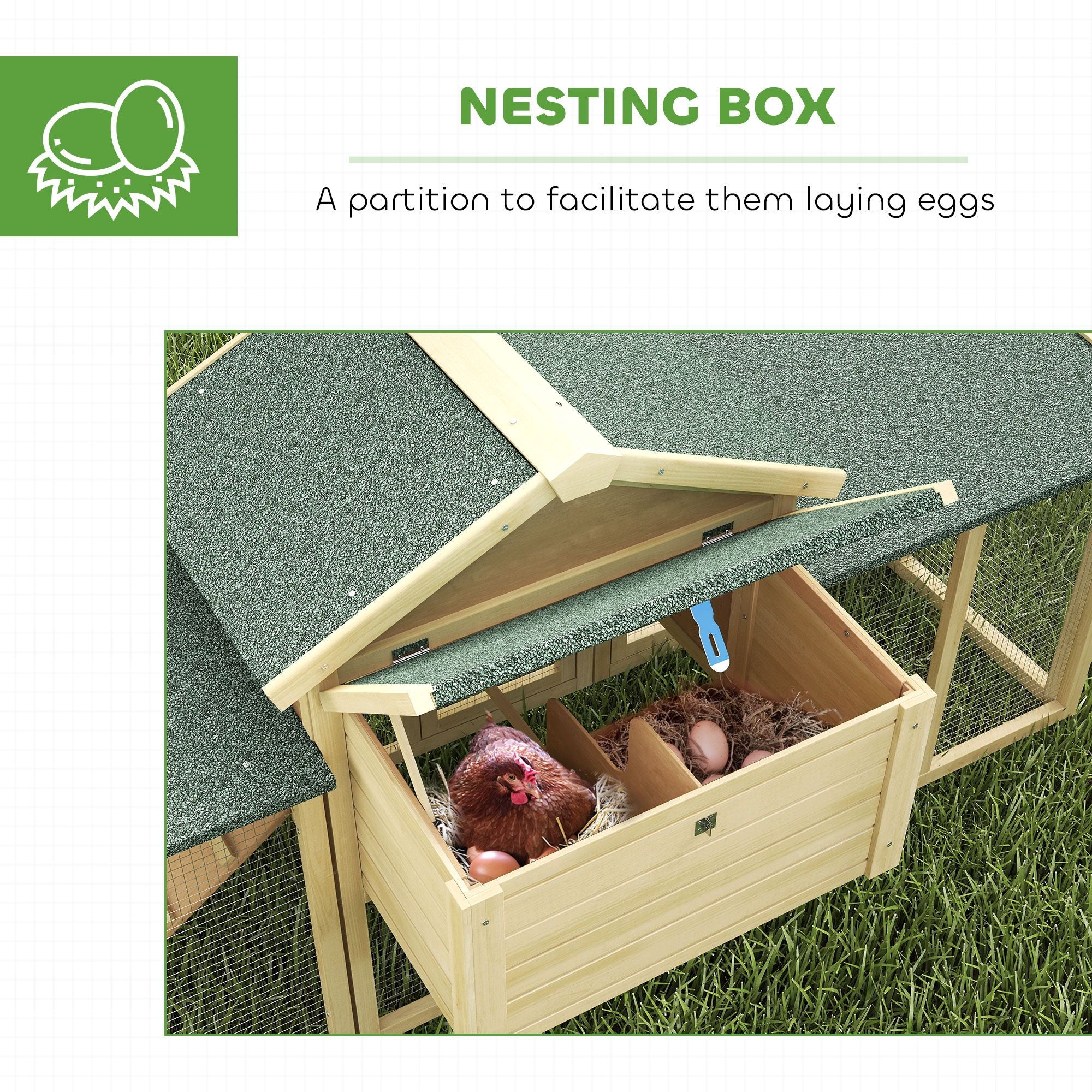 furniture-style Chicken Coop with Nesting Box, Double Runs, & Removable Tray