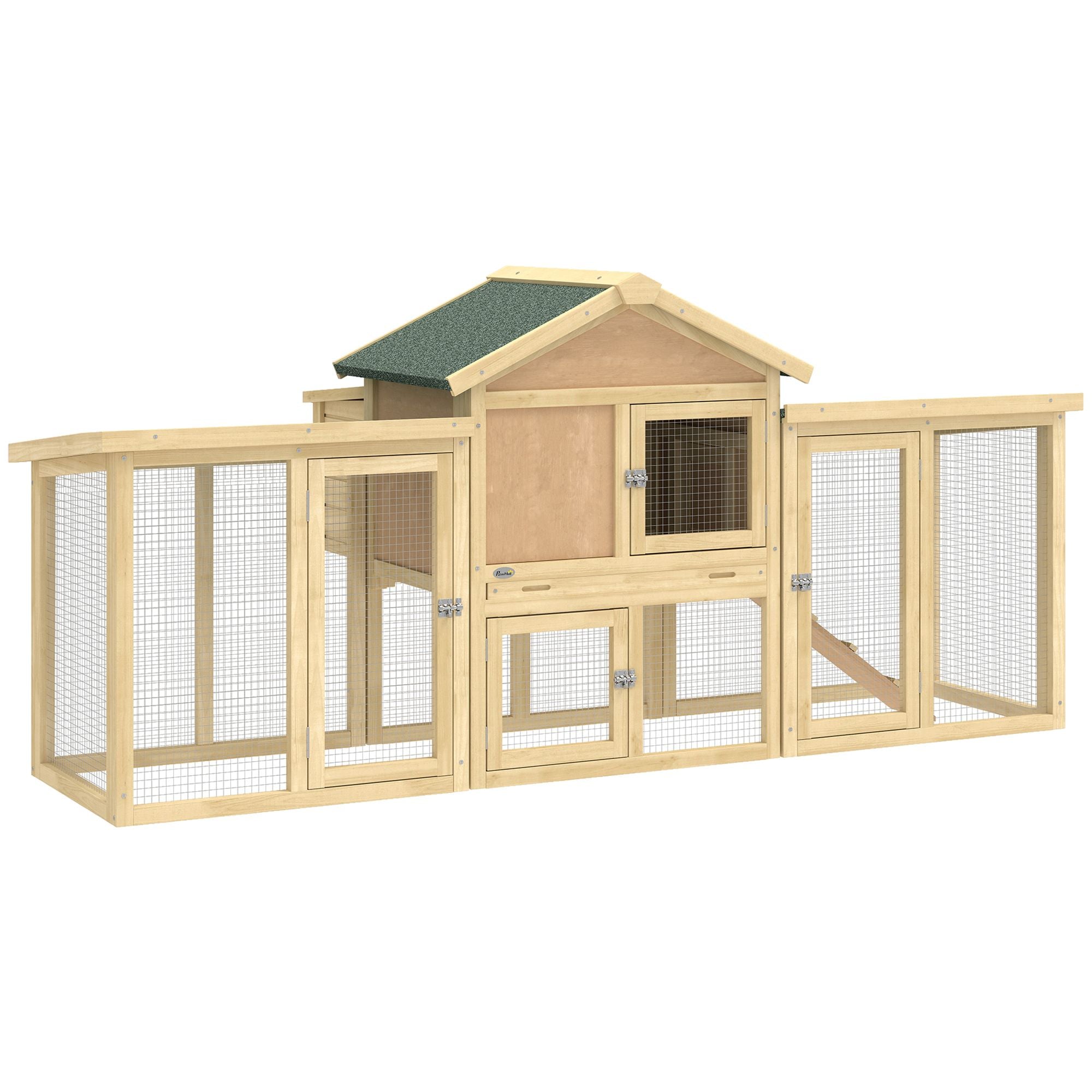 furniture-style Chicken Coop with Nesting Box, Double Runs, & Removable Tray