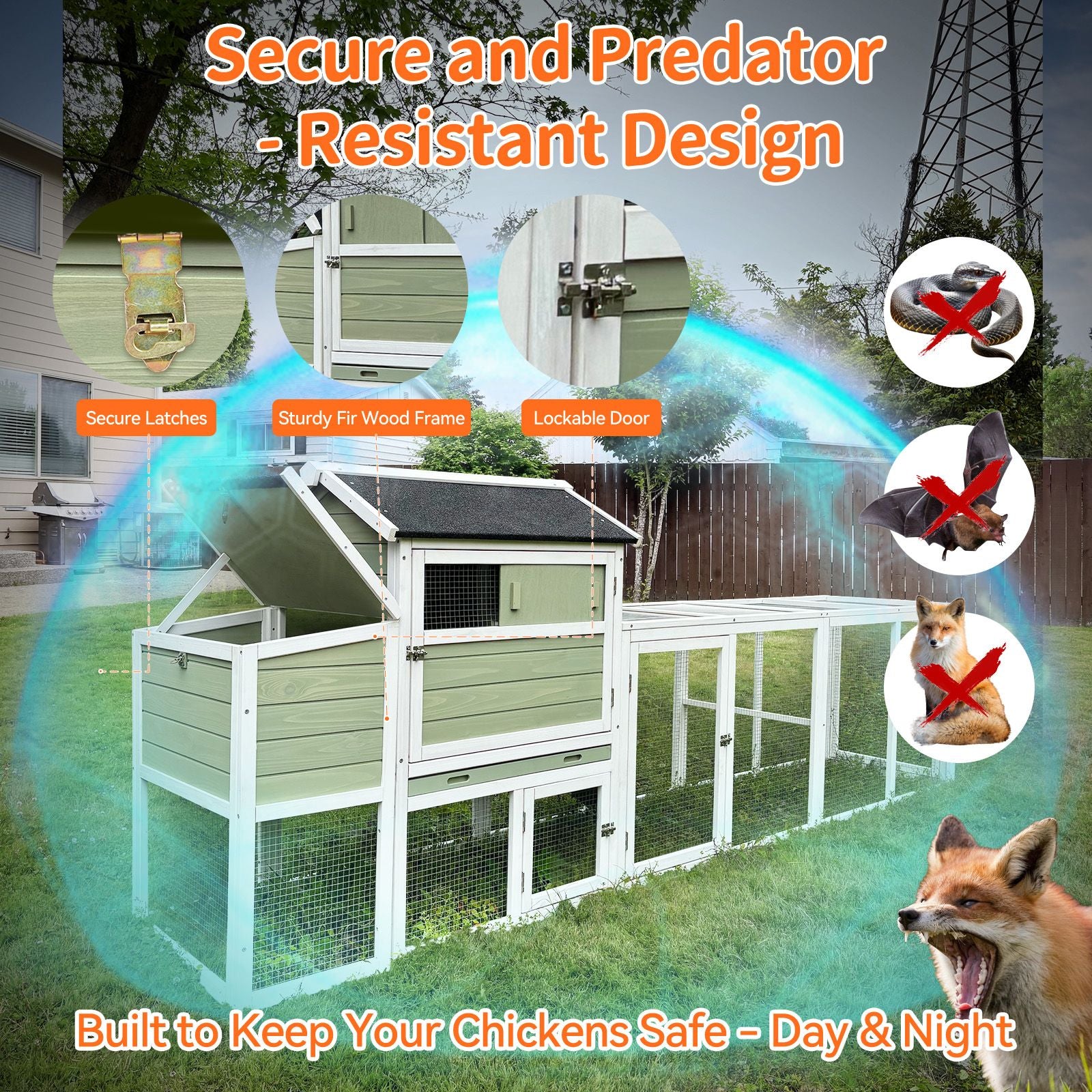 Large furniture-style Chicken Coop with Anti-UV Roof and Sliding Door