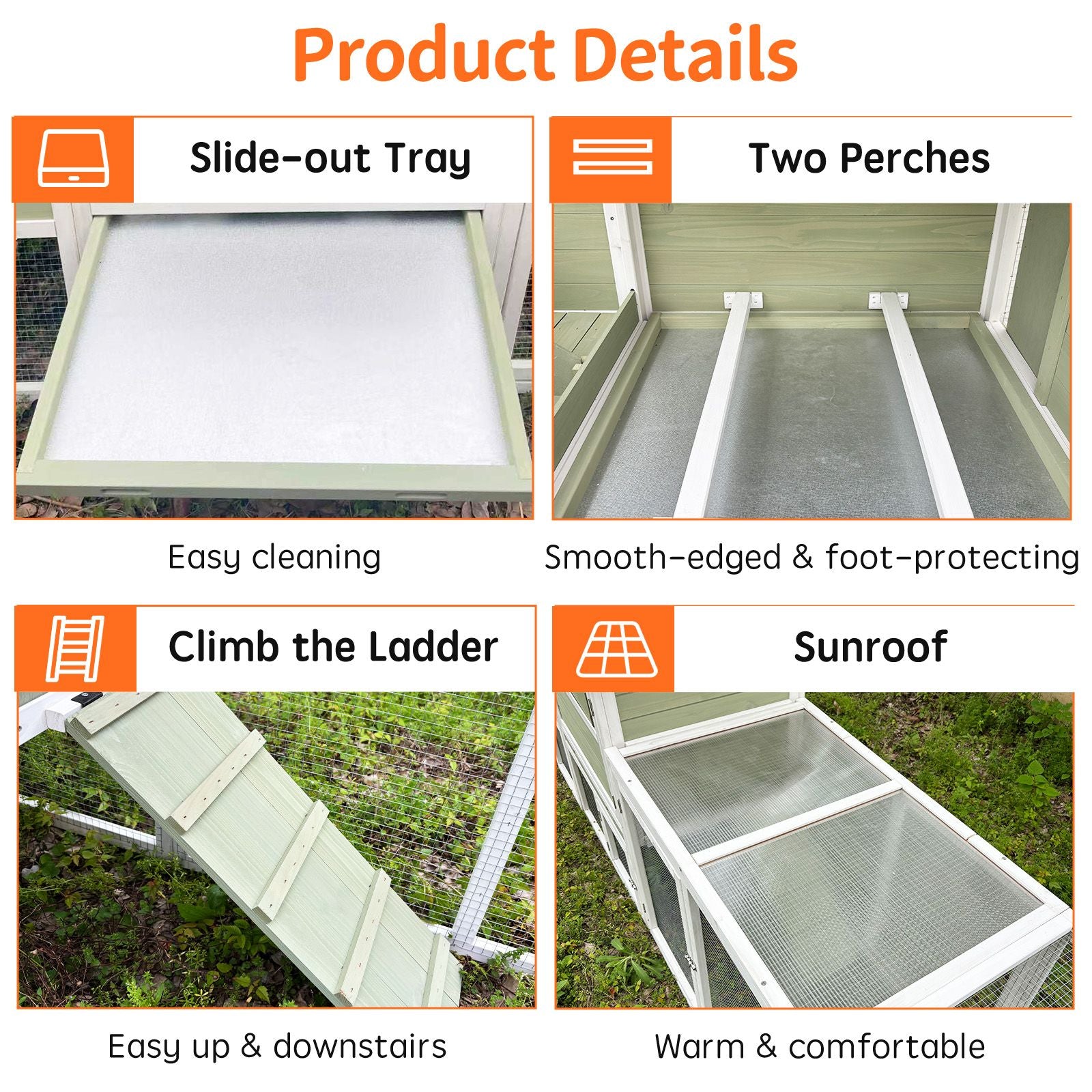 Large furniture-style Chicken Coop with Anti-UV Roof and Sliding Door