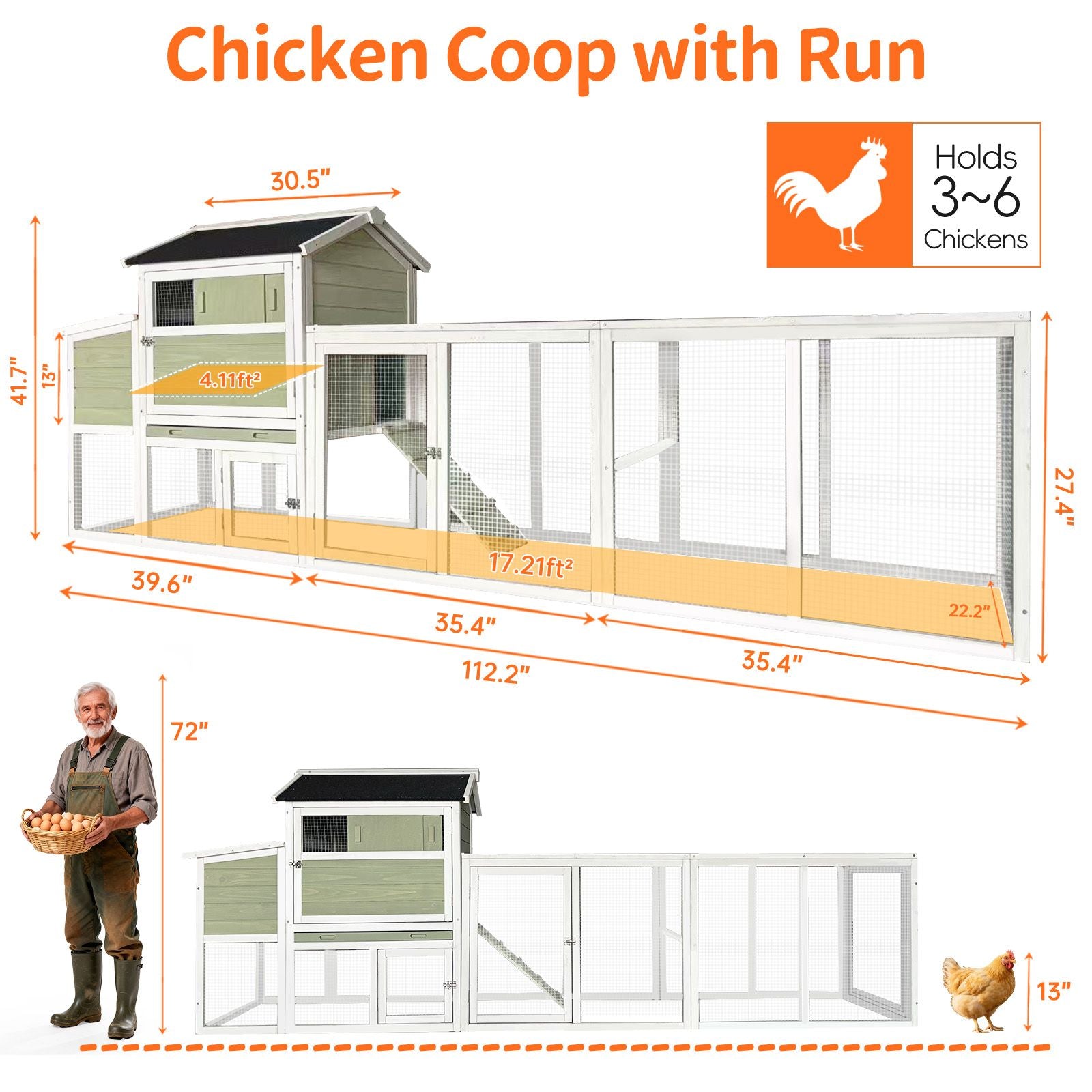 Large furniture-style Chicken Coop with Anti-UV Roof and Sliding Door