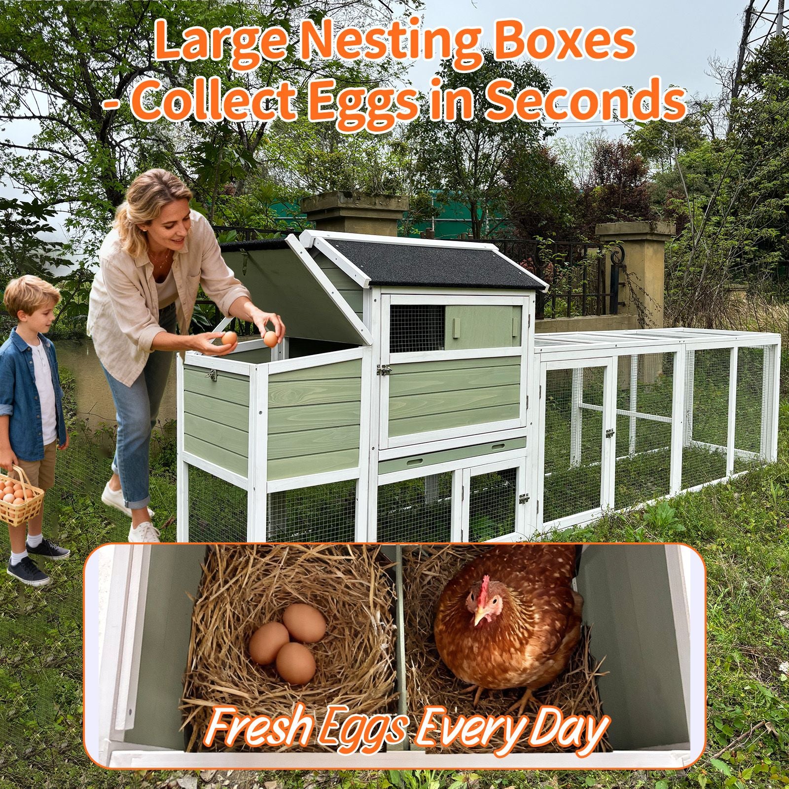 Large furniture-style Chicken Coop with Anti-UV Roof and Sliding Door