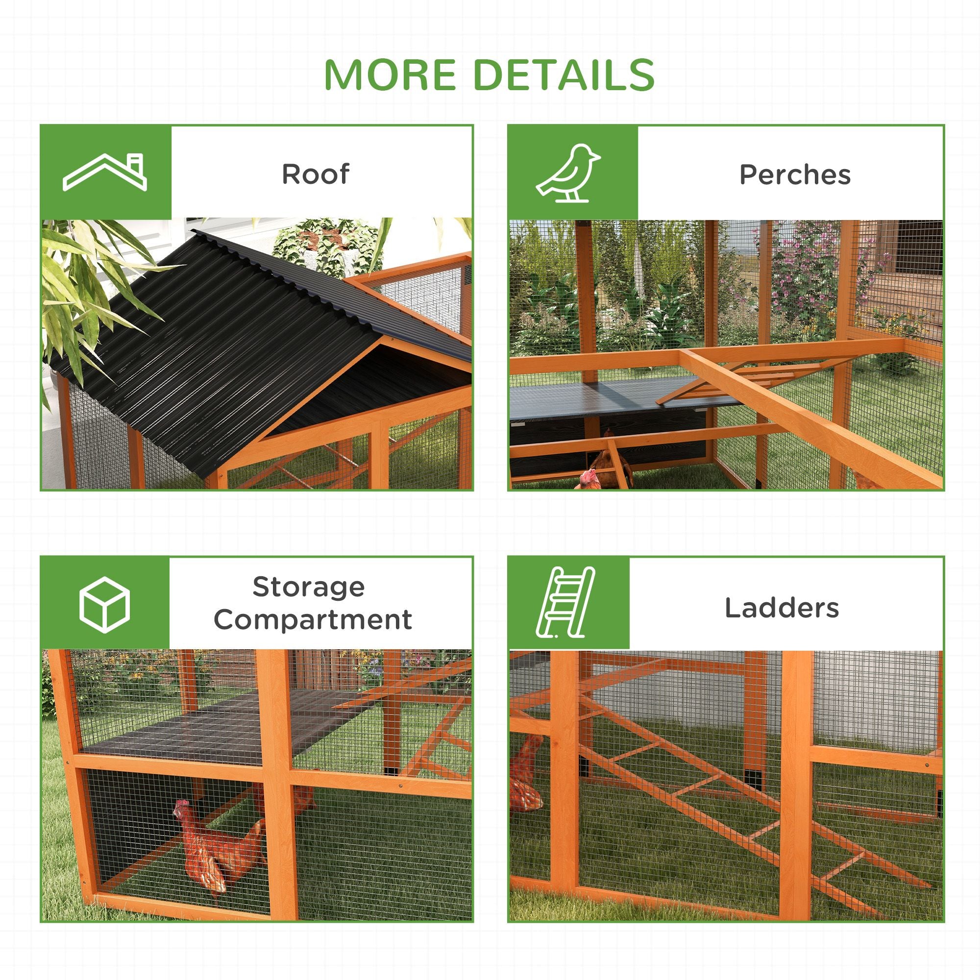 Spacious furniture-style Chicken Run for 6–10 Hens with Perches & Storage
