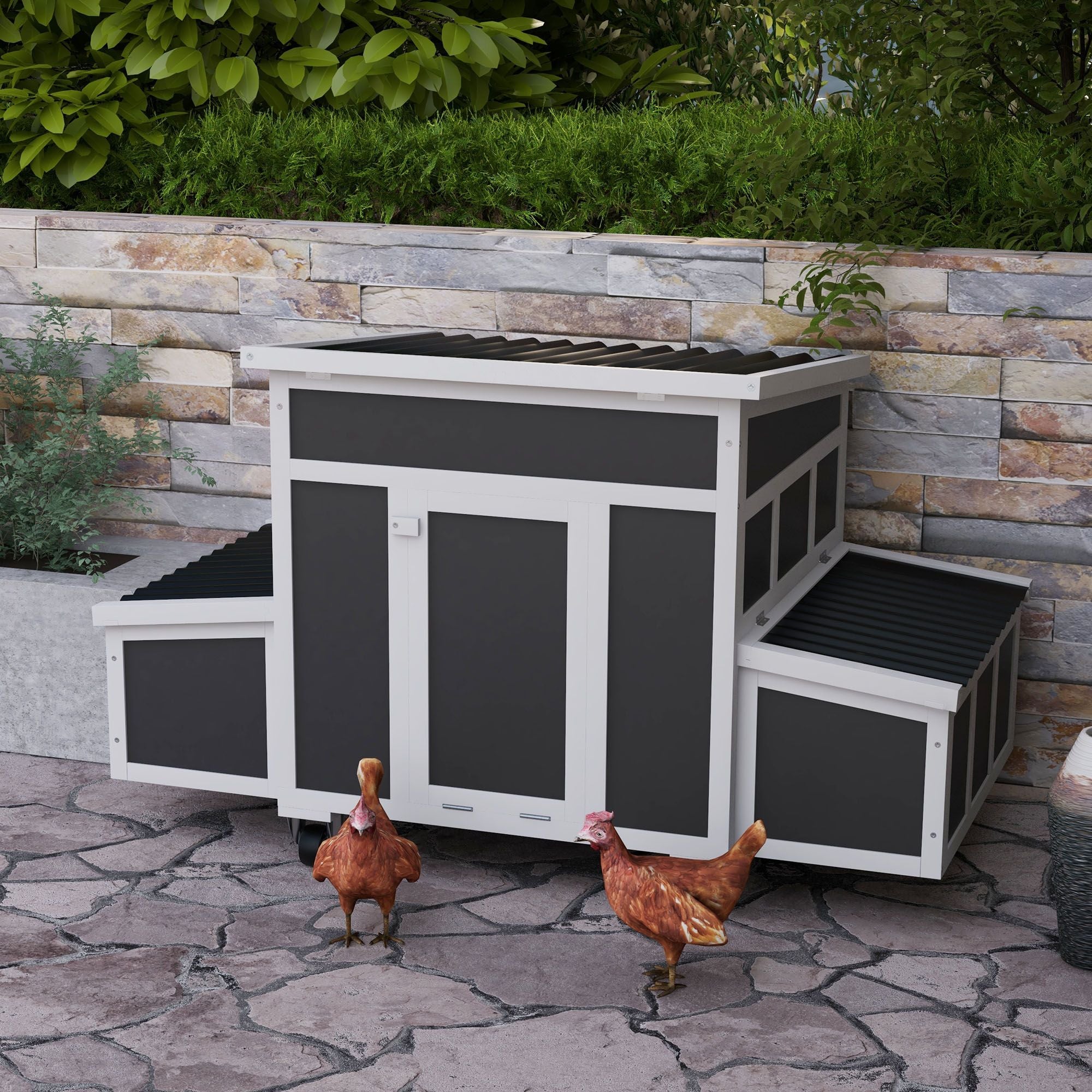 Spacious furniture-style Chicken Coop with Nesting Box - Holds 6 Chickens, Dark Gray