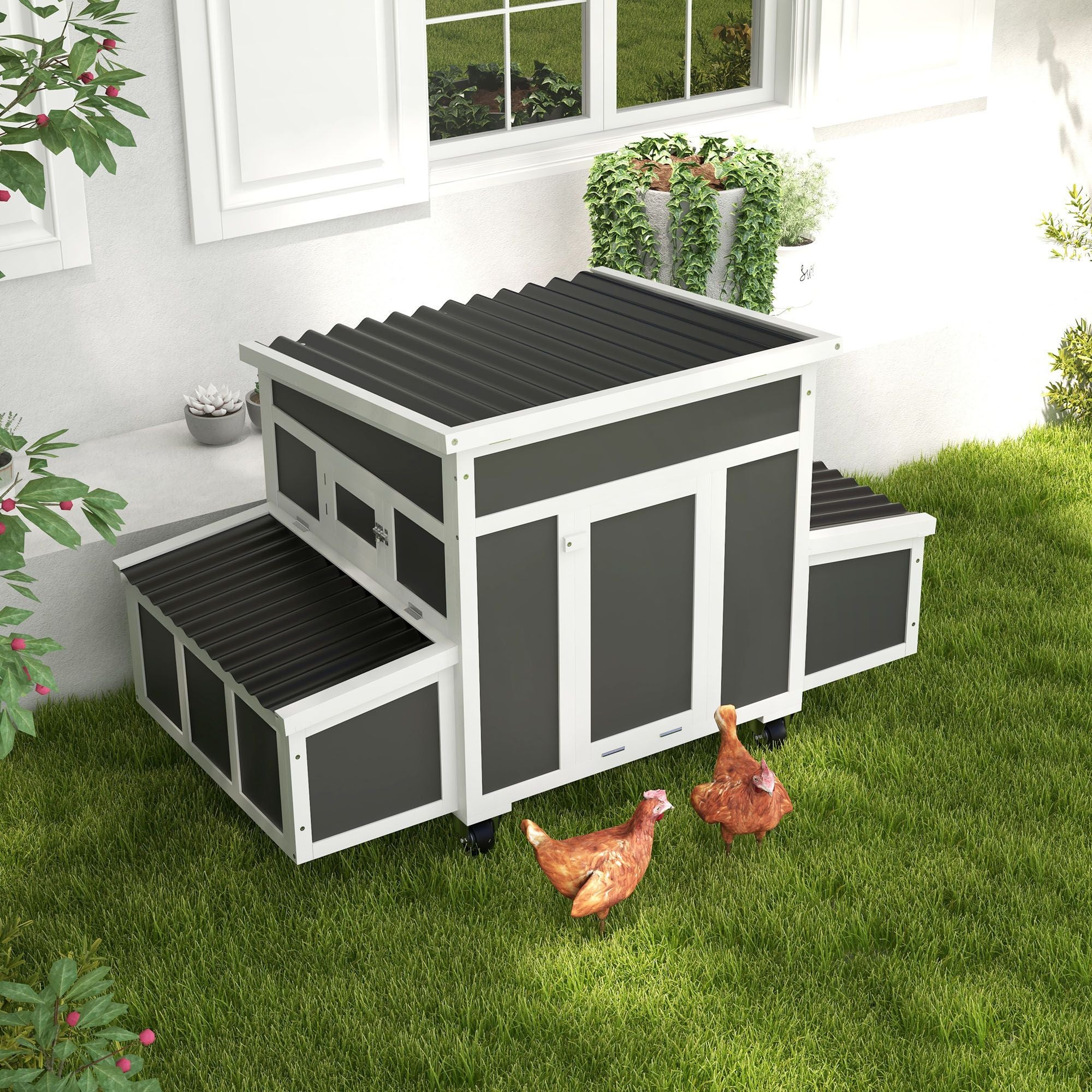 Spacious furniture-style Chicken Coop with Nesting Box - Holds 6 Chickens, Dark Gray