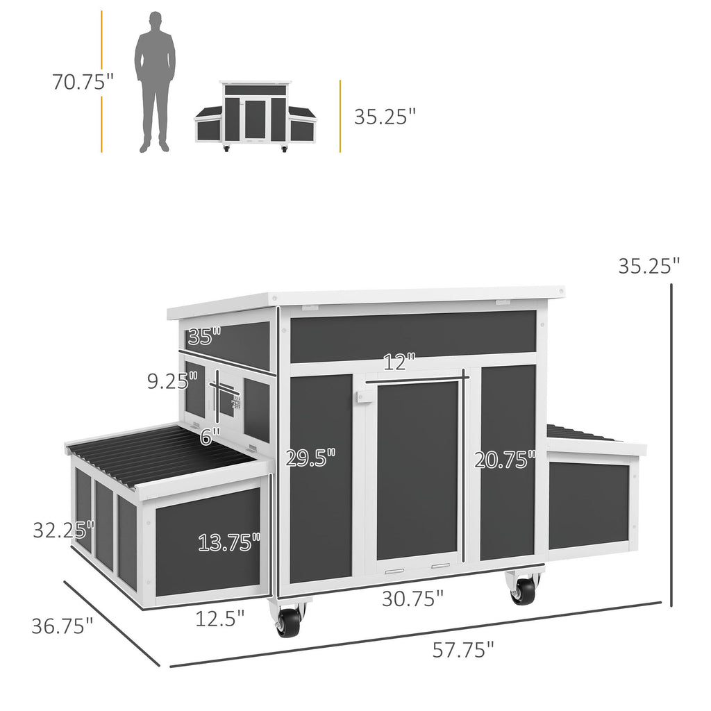 Spacious furniture-style Chicken Coop with Nesting Box - Holds 6 Chickens, Dark Gray