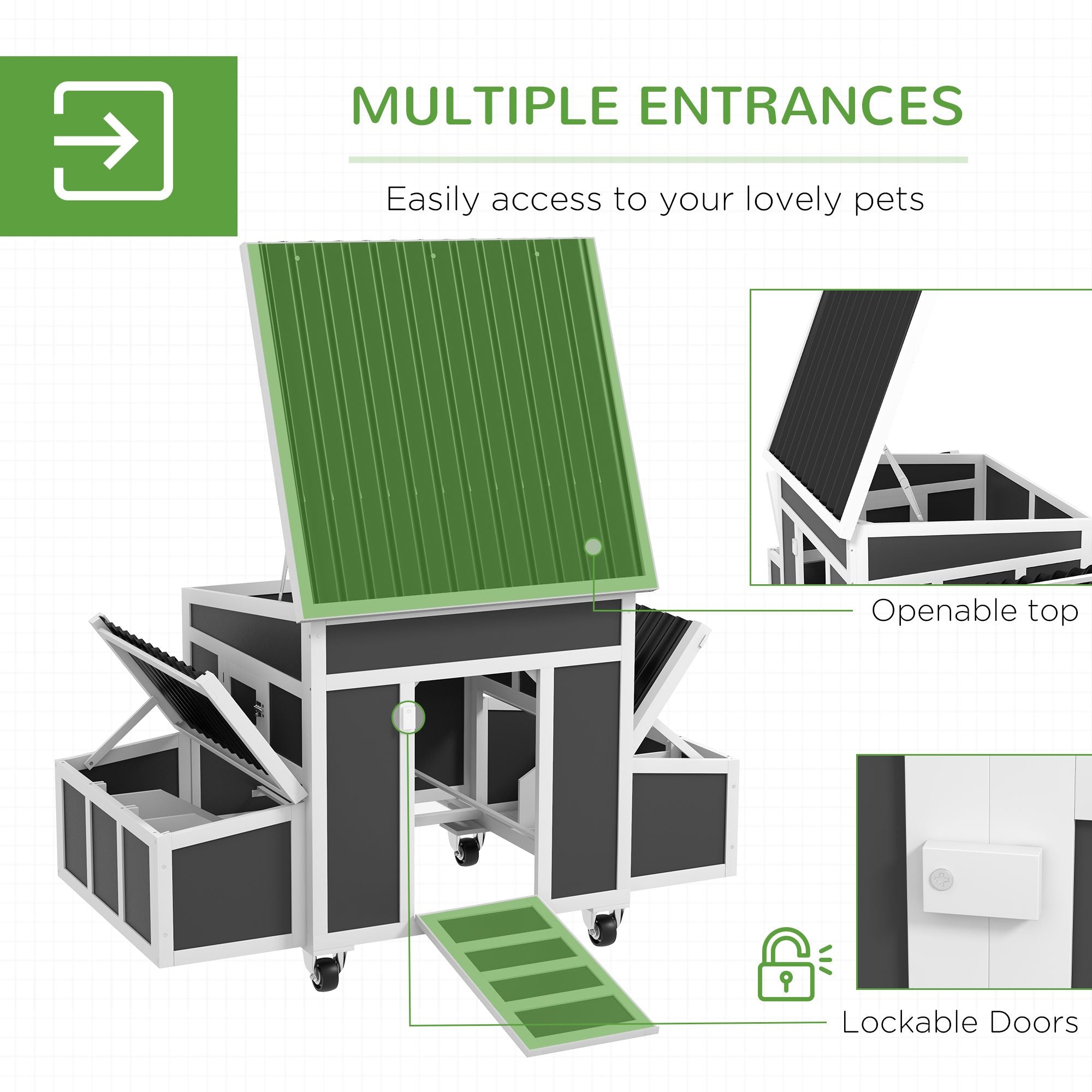 Spacious furniture-style Chicken Coop with Nesting Boxes for 6 Hens