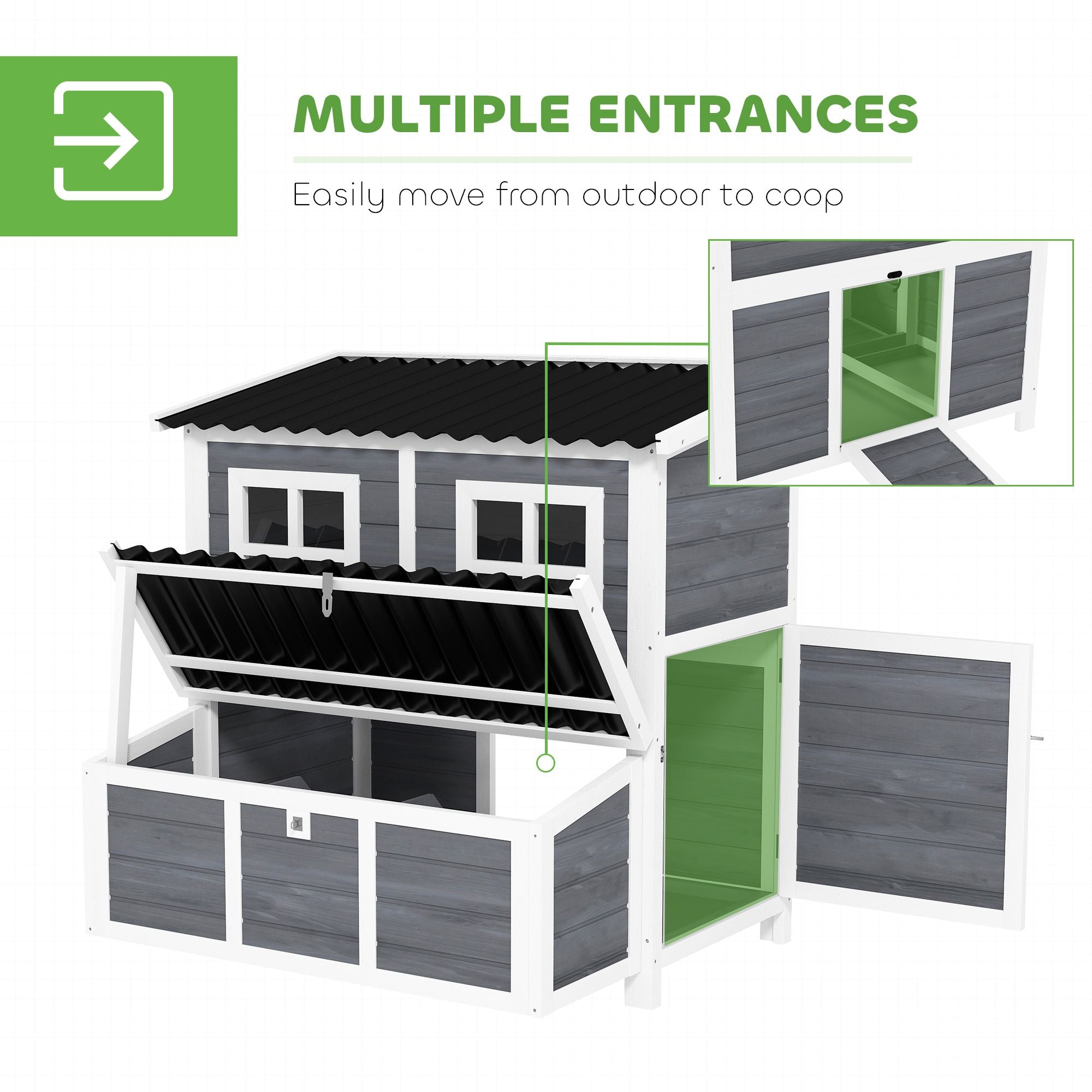 Spacious furniture-style Chicken Coop with Nesting Box & Easy-Clean Tray