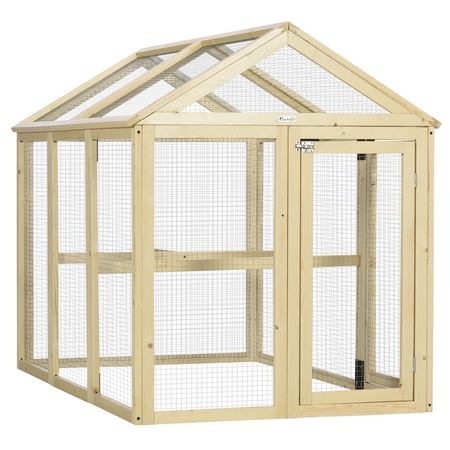 Wooden Chicken Run, Combinable Design with Perches, 4.6' x 2.8', Nature Wood