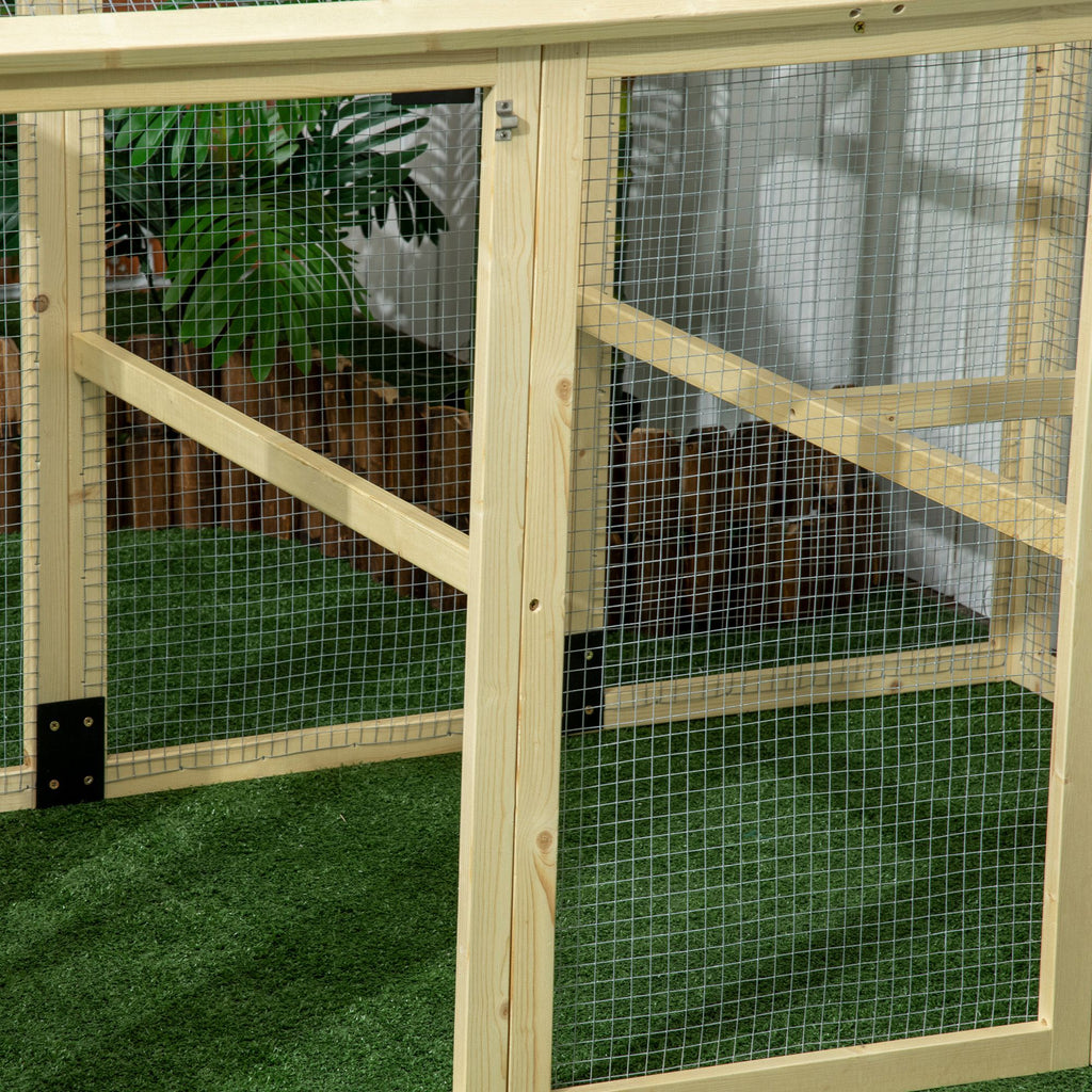 Wooden Chicken Run, Combinable Design with Perches, 4.6' x 2.8', Nature Wood