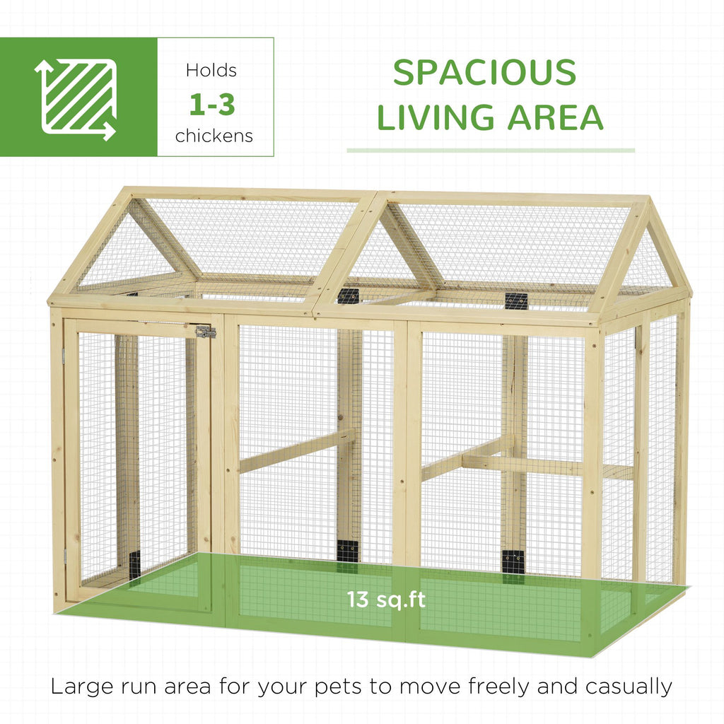 Wooden Chicken Run, Combinable Design with Perches, 4.6' x 2.8', Nature Wood