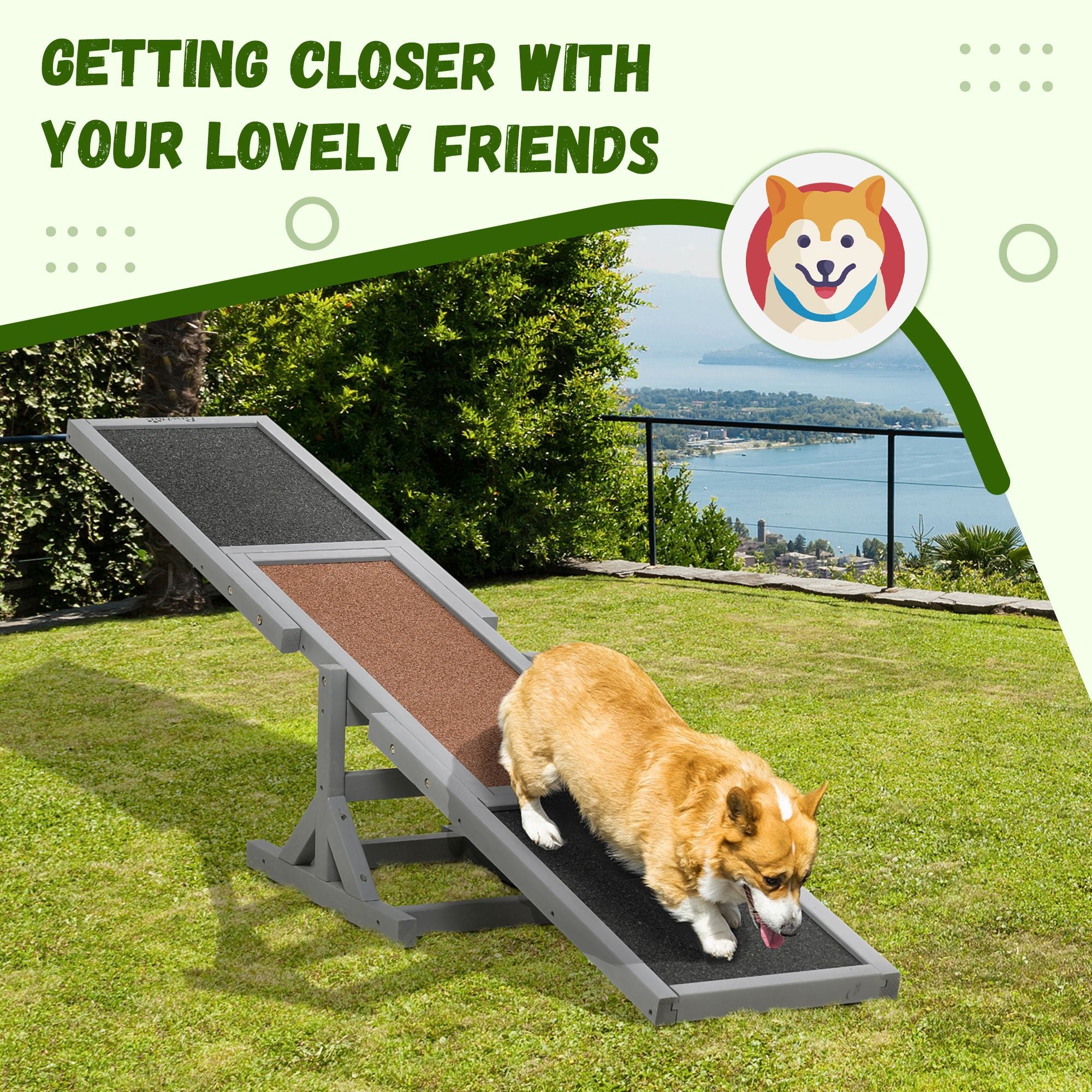 Wooden Dog Agility Seesaw for Dog Training Exercise, 71" L x 12" W x 12" H, Gray