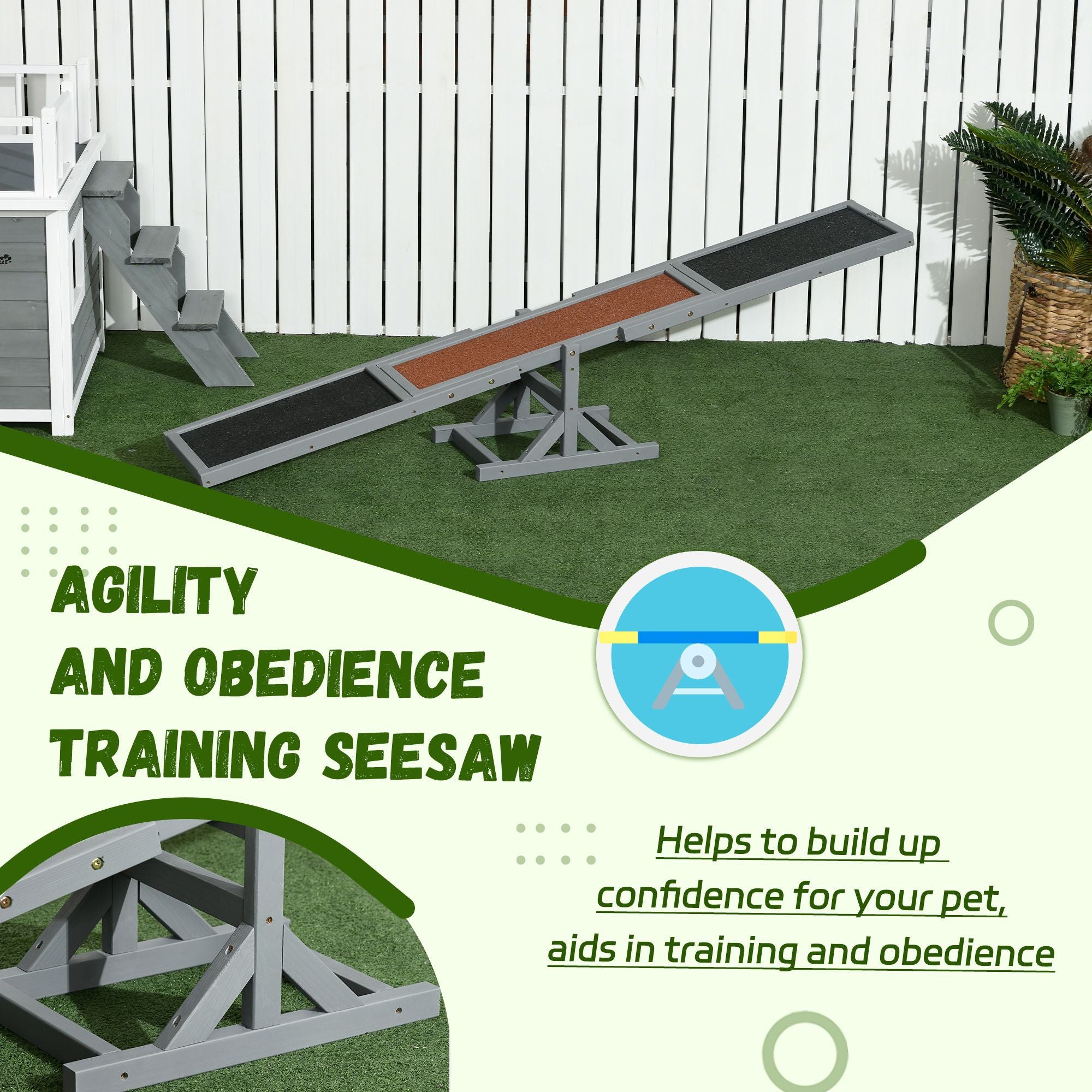 Wooden Dog Agility Seesaw for Dog Training Exercise, 71" L x 12" W x 12" H, Gray