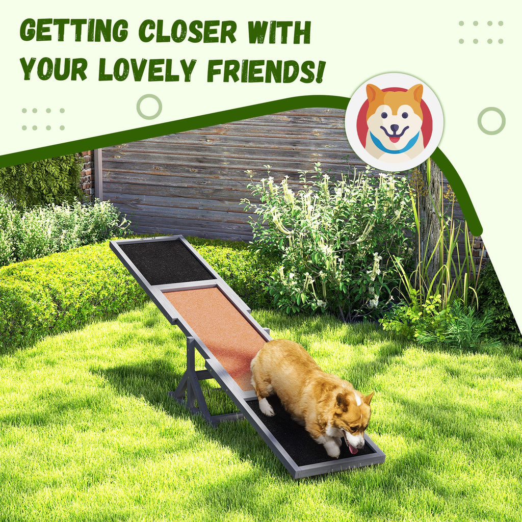 Wooden Dog Agility Seesaw for Training and Exercise, Weather Resistant, 83" L x 16" W x 14" H, Gray