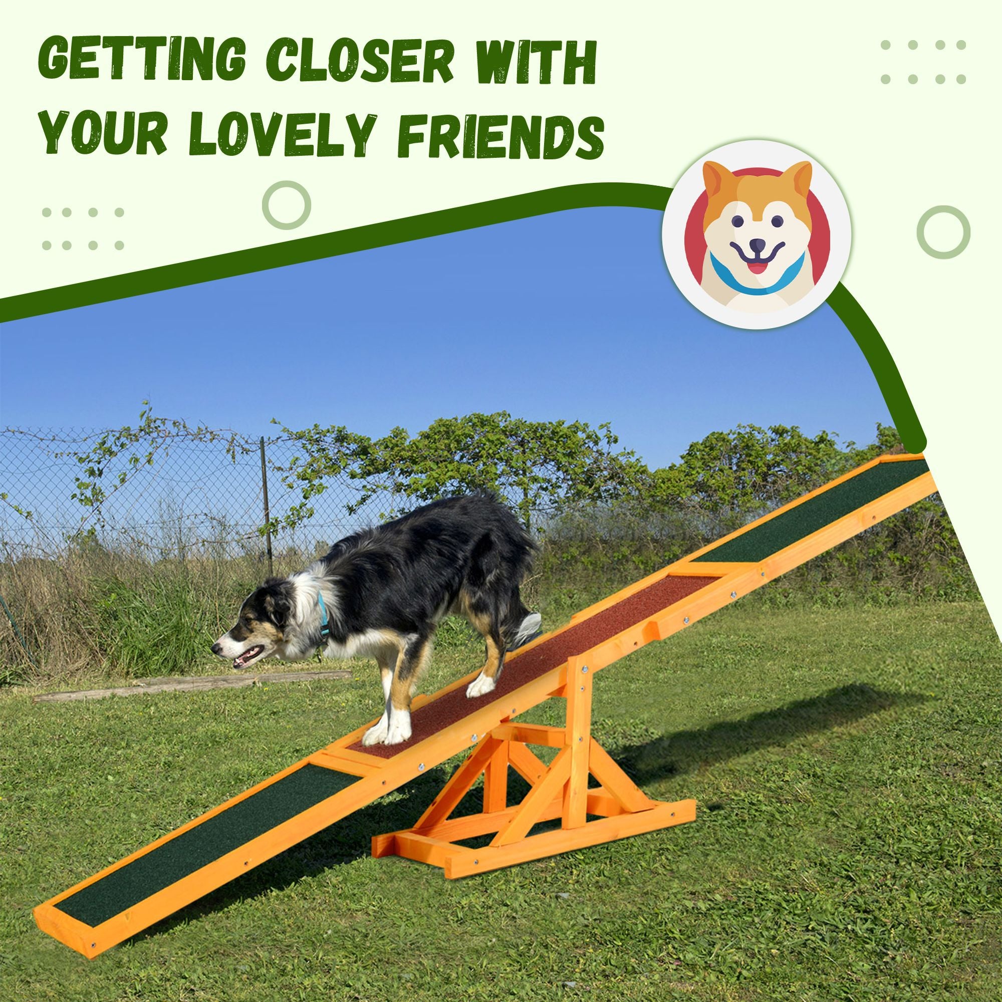 Wooden Dog Agility Seesaw, Training and Exercise Equipment, Weather Resistant, 71" L, Natural