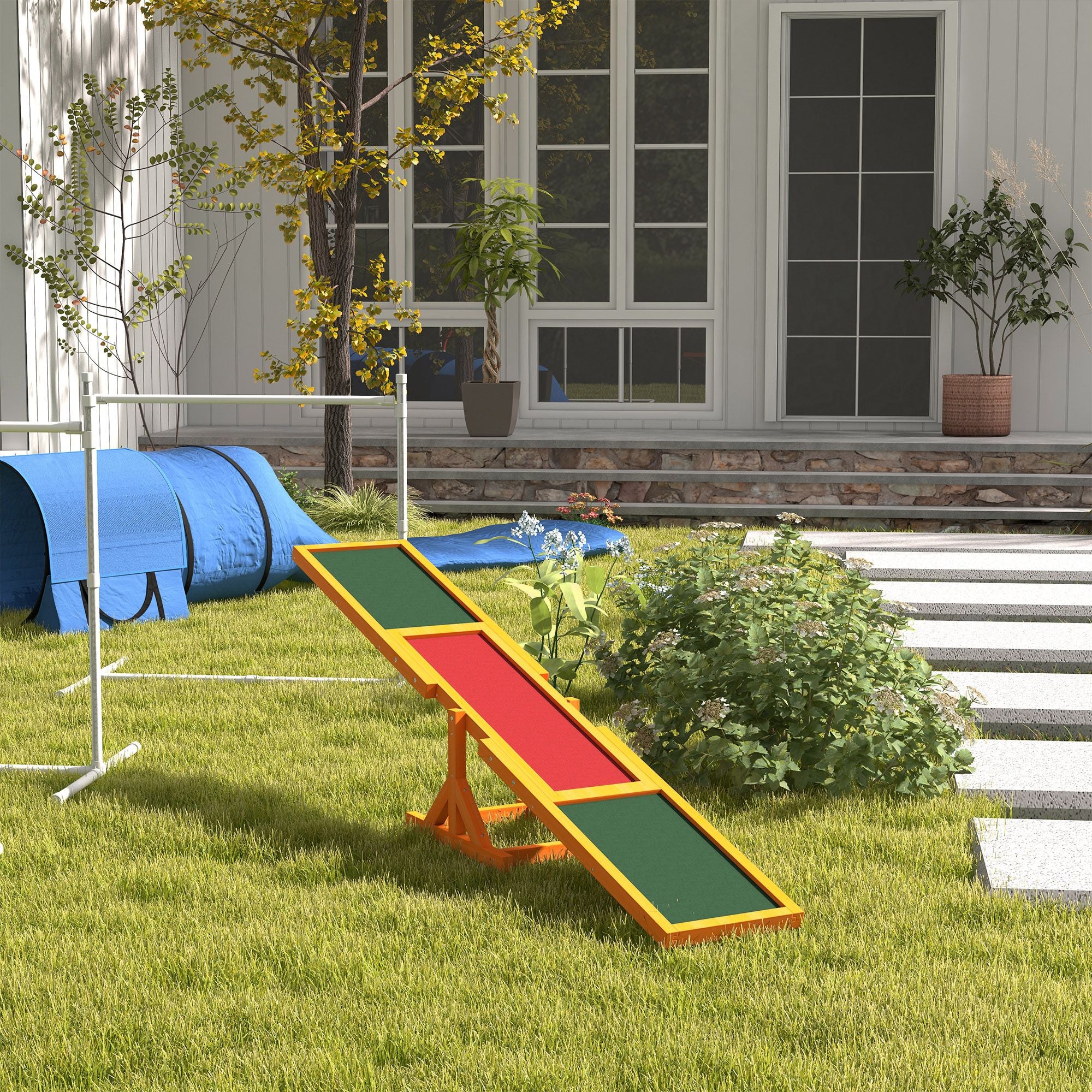 Wooden Dog Agility Seesaw, Training and Exercise Equipment, Weather Resistant, 71" L, Natural