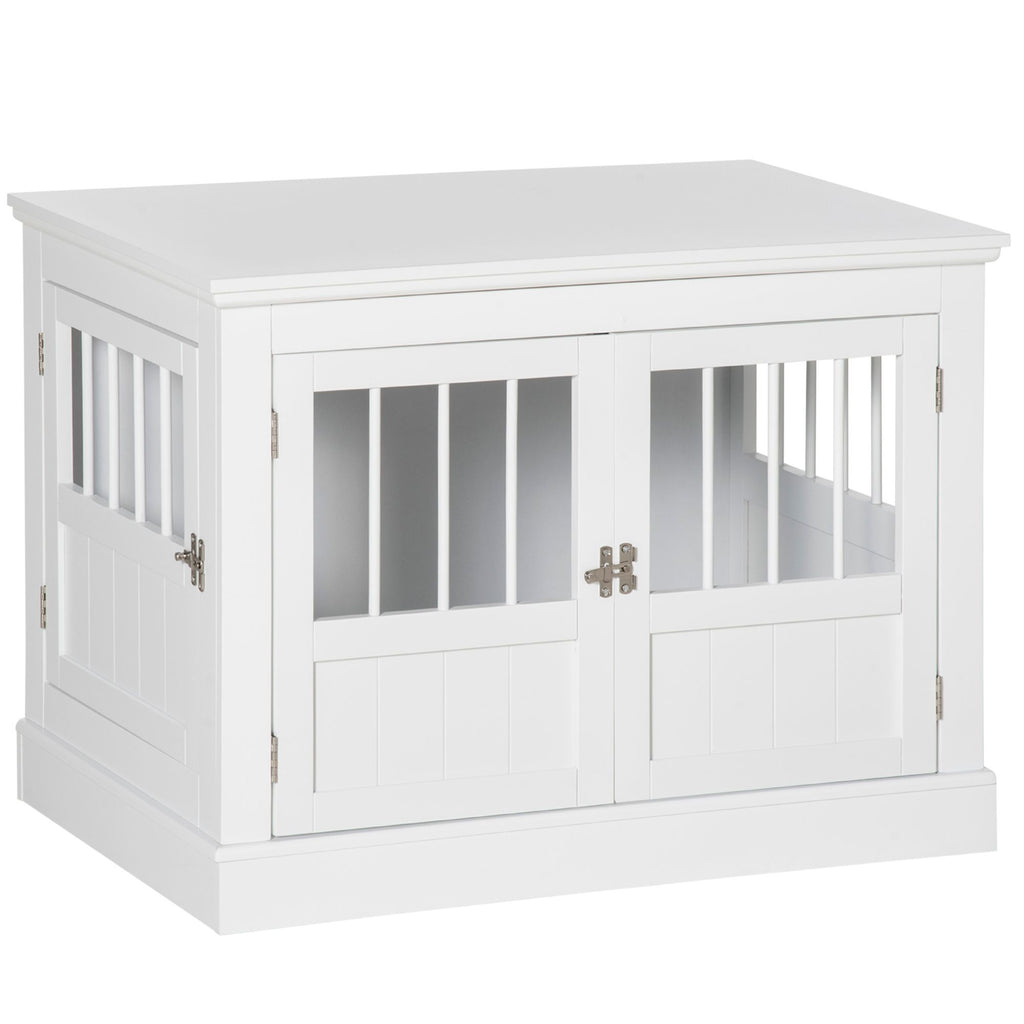 PawHut furniture-style Dog Crate End Table with Triple Doors and Magnetic Closure, White