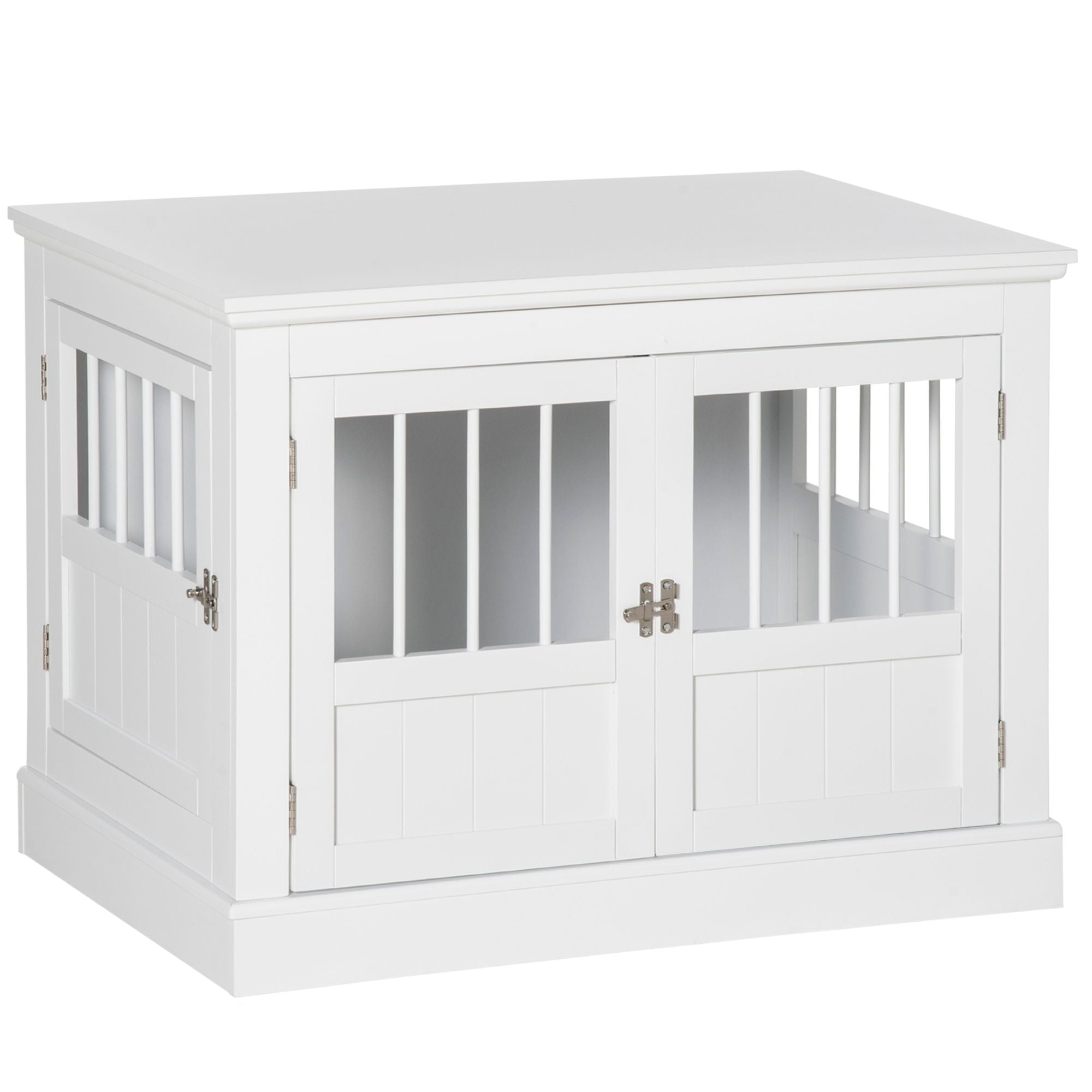PawHut furniture-style Dog Crate End Table with Triple Doors and Magnetic Closure, White