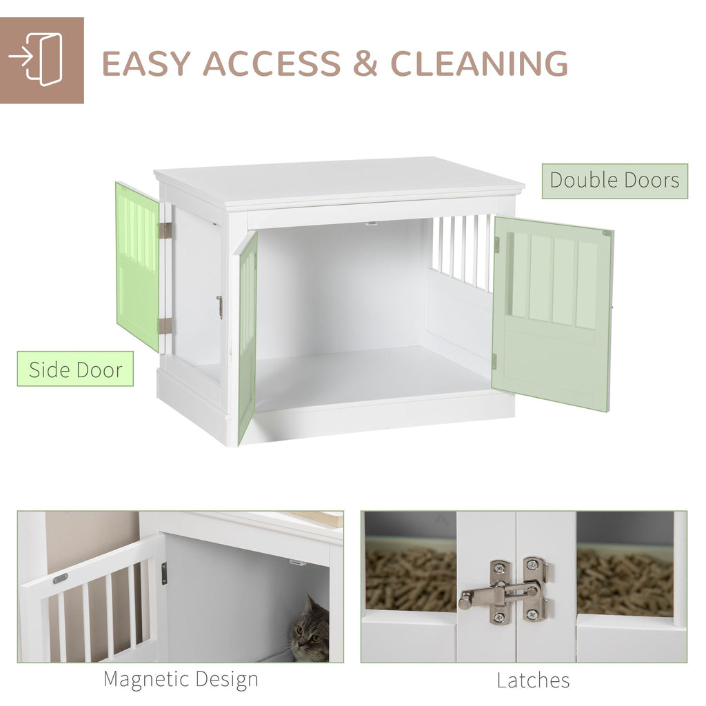 PawHut furniture-style Dog Crate End Table with Triple Doors and Magnetic Closure, White