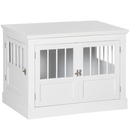 PawHut furniture-style Dog Crate End Table with Triple Doors and Magnetic Closure, White