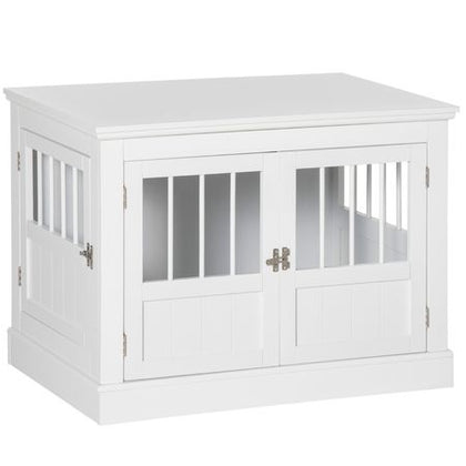 PawHut furniture-style Dog Crate End Table with Triple Doors and Magnetic Closure, White