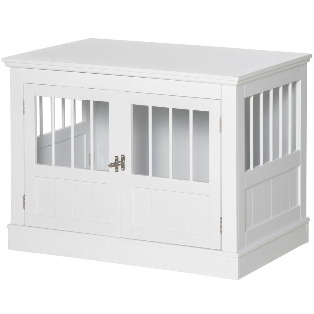 PawHut furniture-style Dog Crate End Table with Triple Doors and Magnetic Closure, White