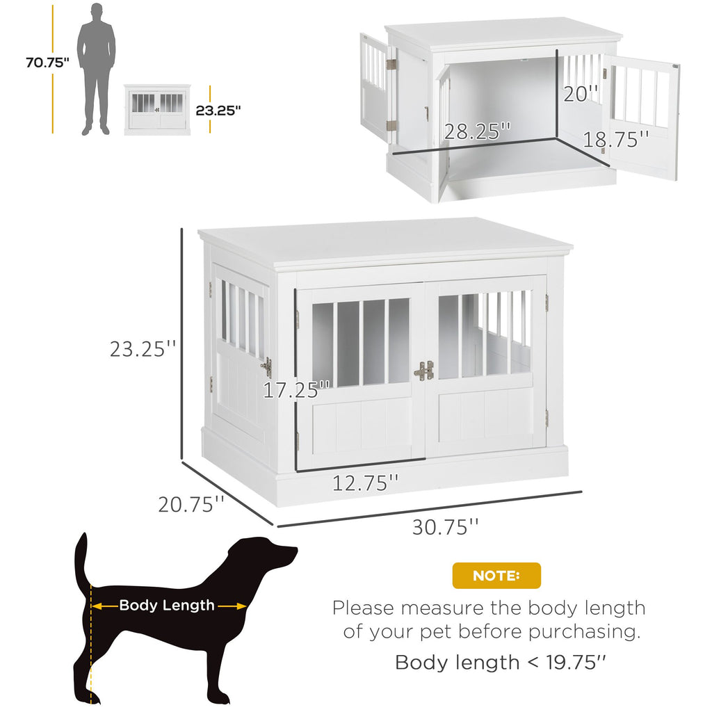 PawHut furniture-style Dog Crate End Table with Triple Doors and Magnetic Closure, White