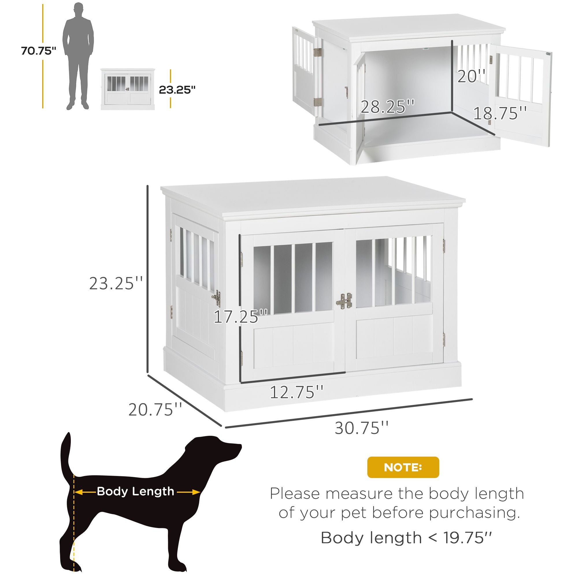 PawHut furniture-style Dog Crate End Table with Triple Doors and Magnetic Closure, White