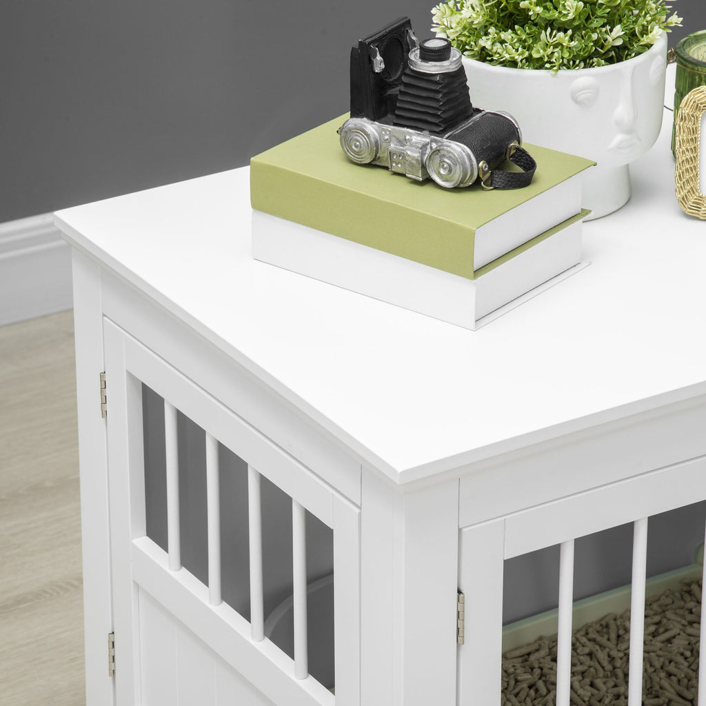 PawHut furniture-style Dog Crate End Table with Triple Doors and Magnetic Closure, White