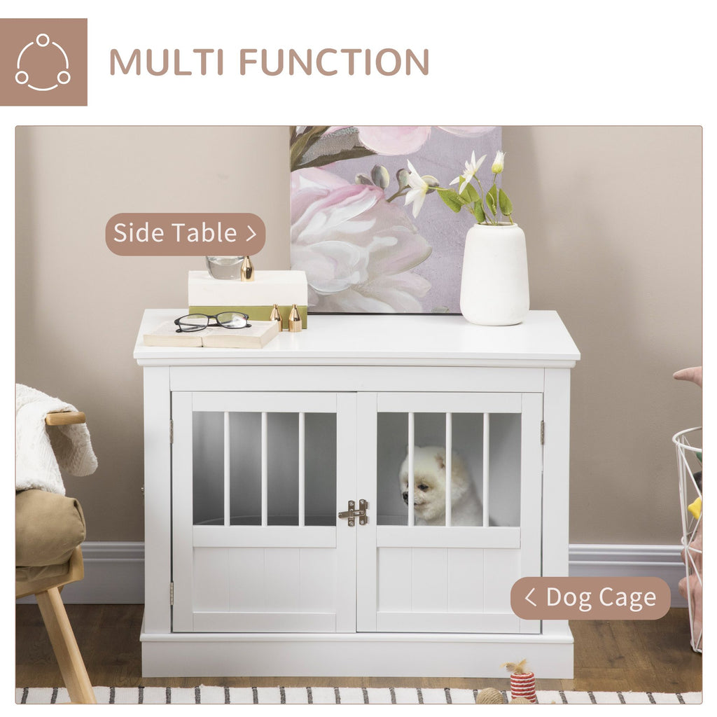 PawHut furniture-style Dog Crate End Table with Triple Doors and Magnetic Closure, White
