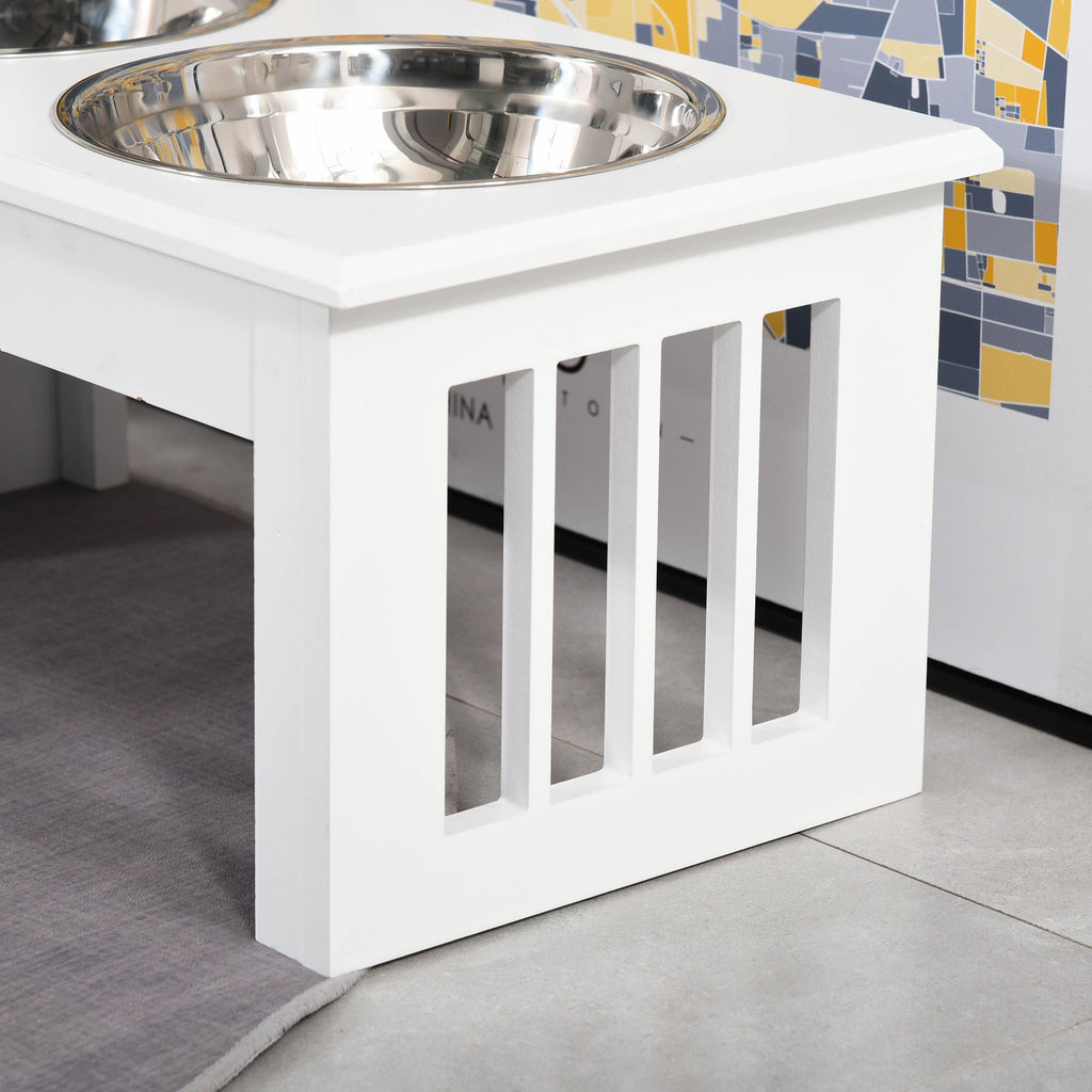 Elevate Mealtime: Wooden Dog Feeding Station with Stainless Steel Bowls