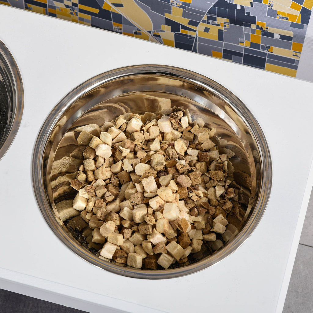 Elevate Mealtime: Wooden Dog Feeding Station with Stainless Steel Bowls