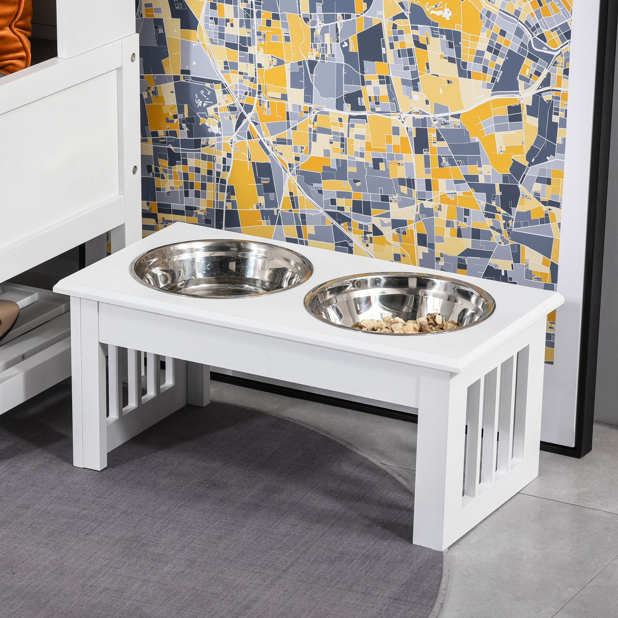 Elevate Mealtime: Wooden Dog Feeding Station with Stainless Steel Bowls