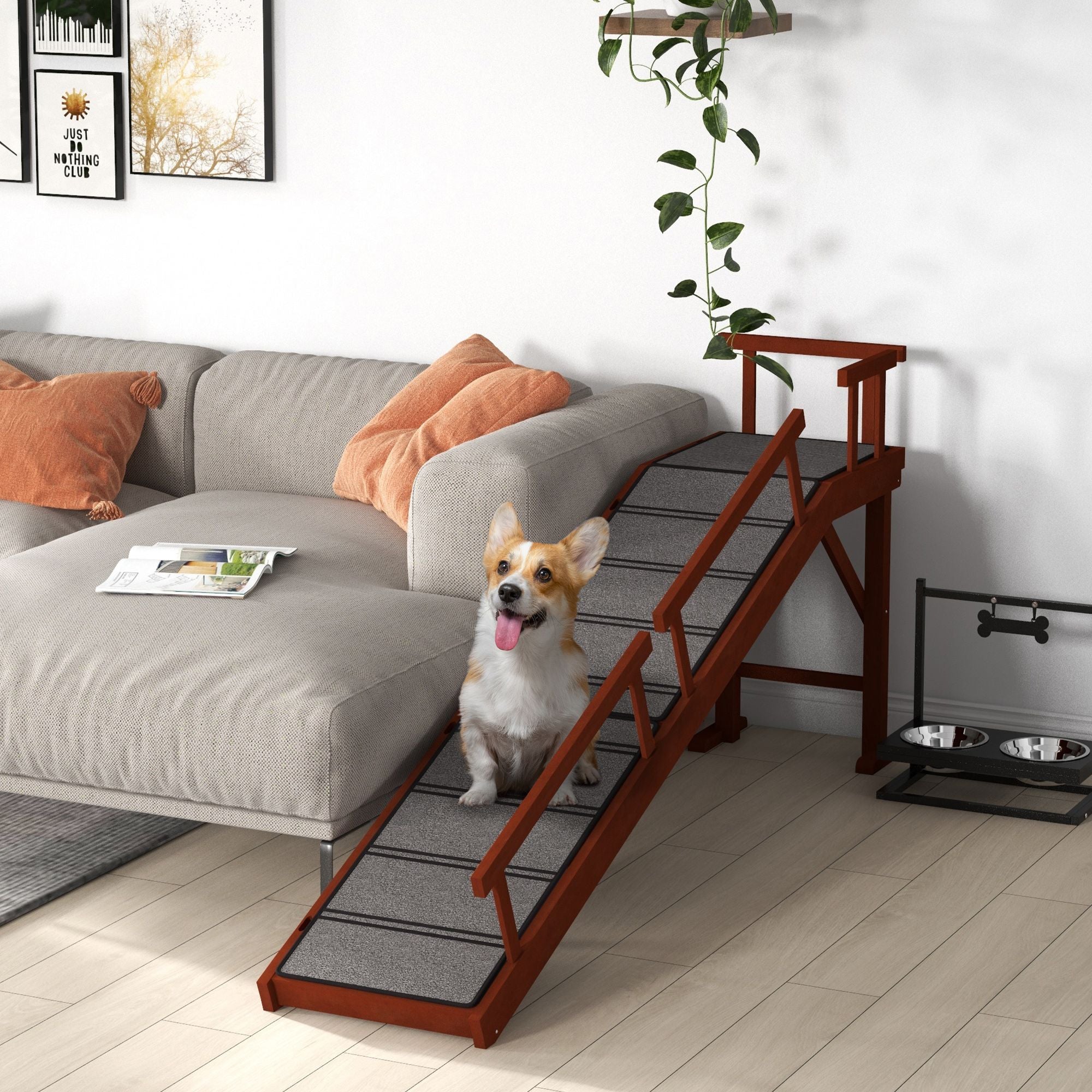 73- furniture-style Dog Ramp with Removable Guardrails and Non-Slip Surface