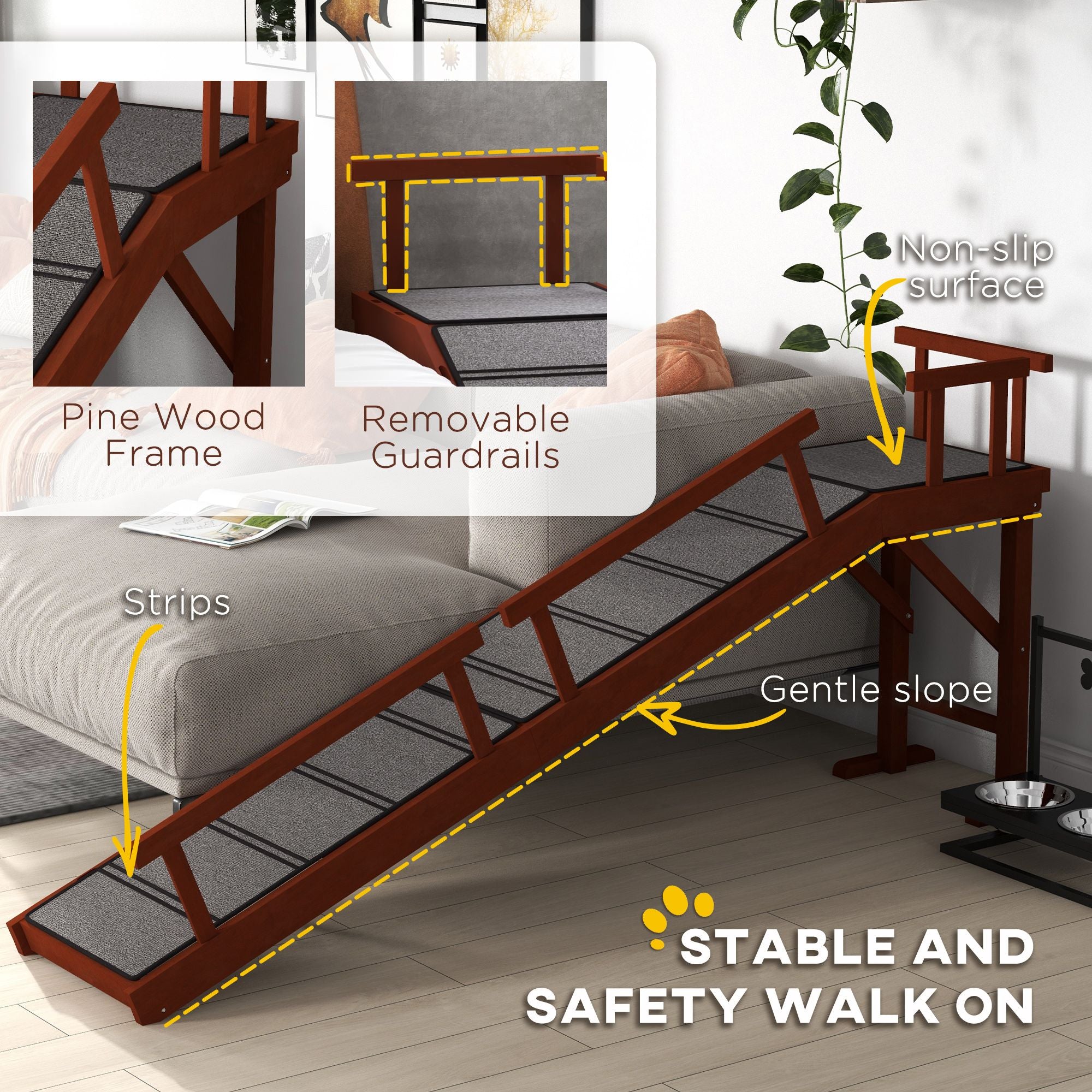 73- furniture-style Dog Ramp with Removable Guardrails and Non-Slip Surface