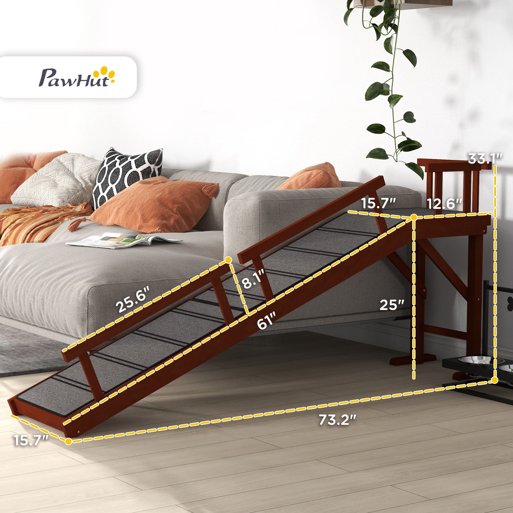 73- furniture-style Dog Ramp with Removable Guardrails and Non-Slip Surface