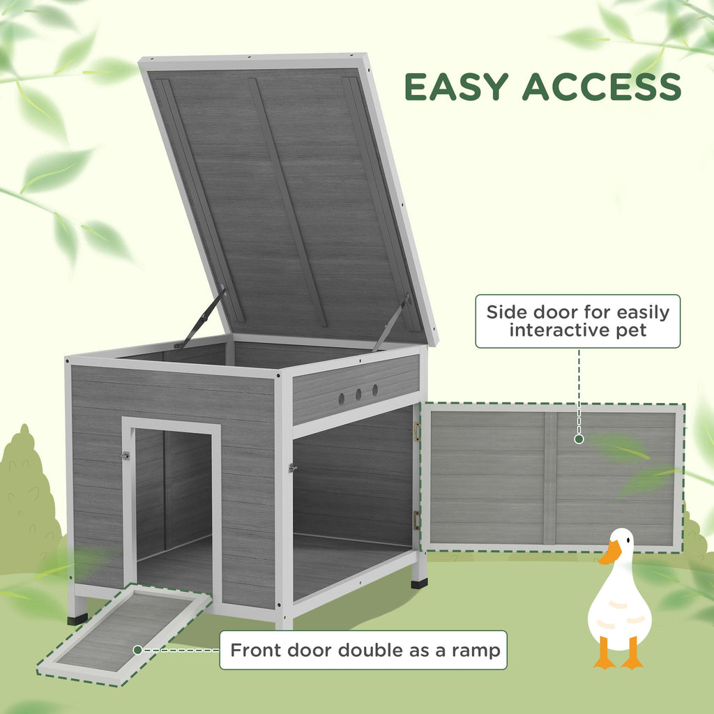 Wooden Duck Coop with Openable Roof, Removable Floor, Double Doors, Ramp, for 2-4 Ducks, Chickens, 25" x 32" x 30"