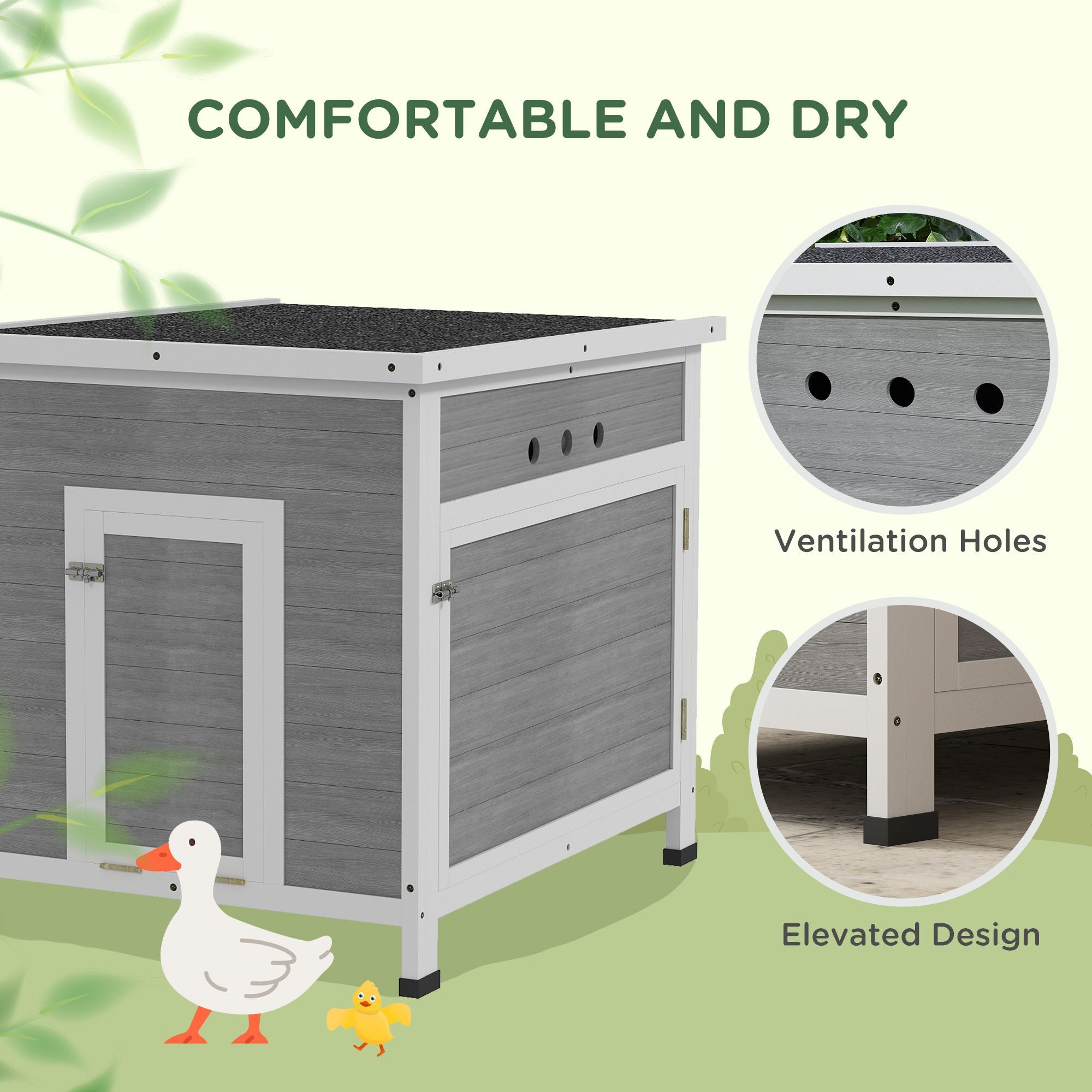 Wooden Duck Coop with Openable Roof, Removable Floor, Double Doors, Ramp, for 2-4 Ducks, Chickens, 25" x 32" x 30"