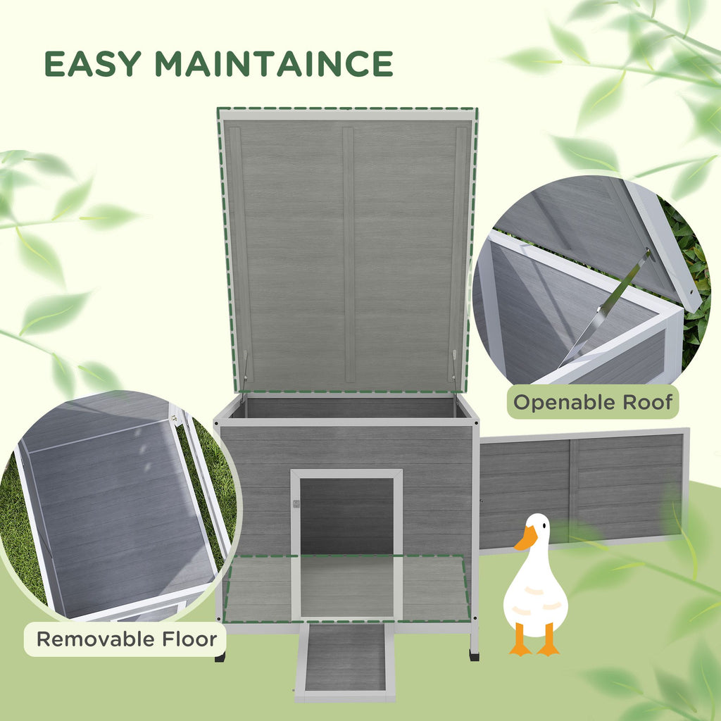 Wooden Duck Coop with Openable Roof, Removable Floor, Double Doors, Ramp, for 3-6 Ducks, Chickens, 30" x 38" x 30"