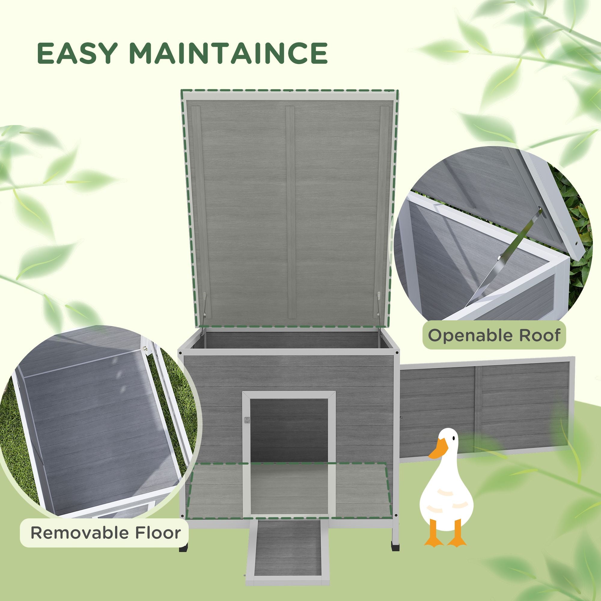Wooden Duck Coop with Openable Roof, Removable Floor, Double Doors, Ramp, for 3-6 Ducks, Chickens, 30" x 38" x 30"