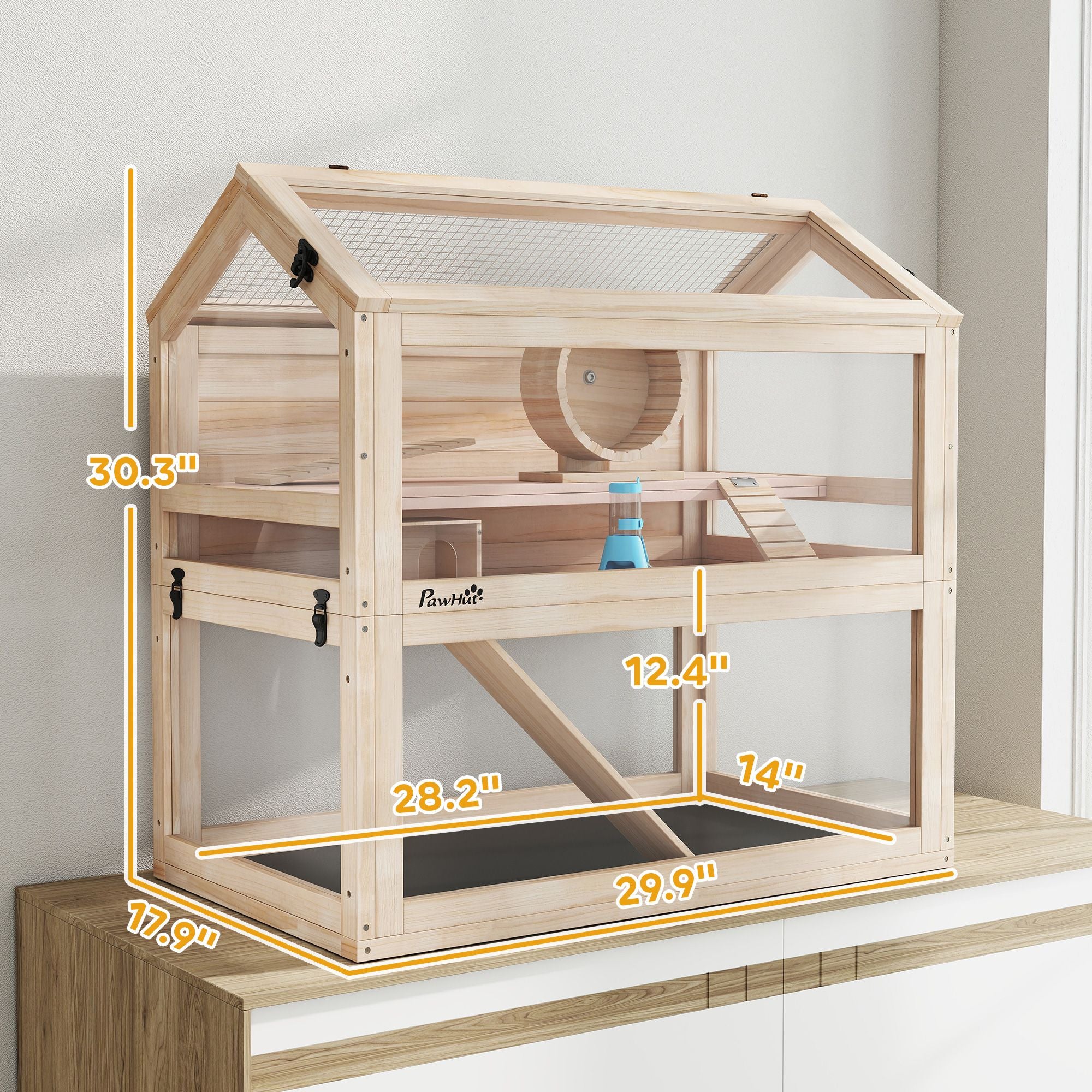 Spacious 3-Tier furniture-style Hamster Cage with Playground, Wheel & Seesaw