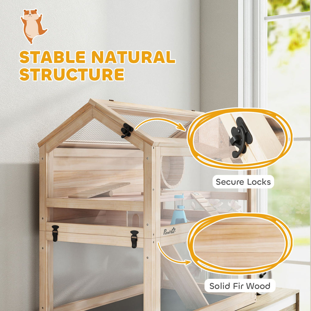 Spacious 3-Tier furniture-style Hamster Cage with Playground, Wheel & Seesaw