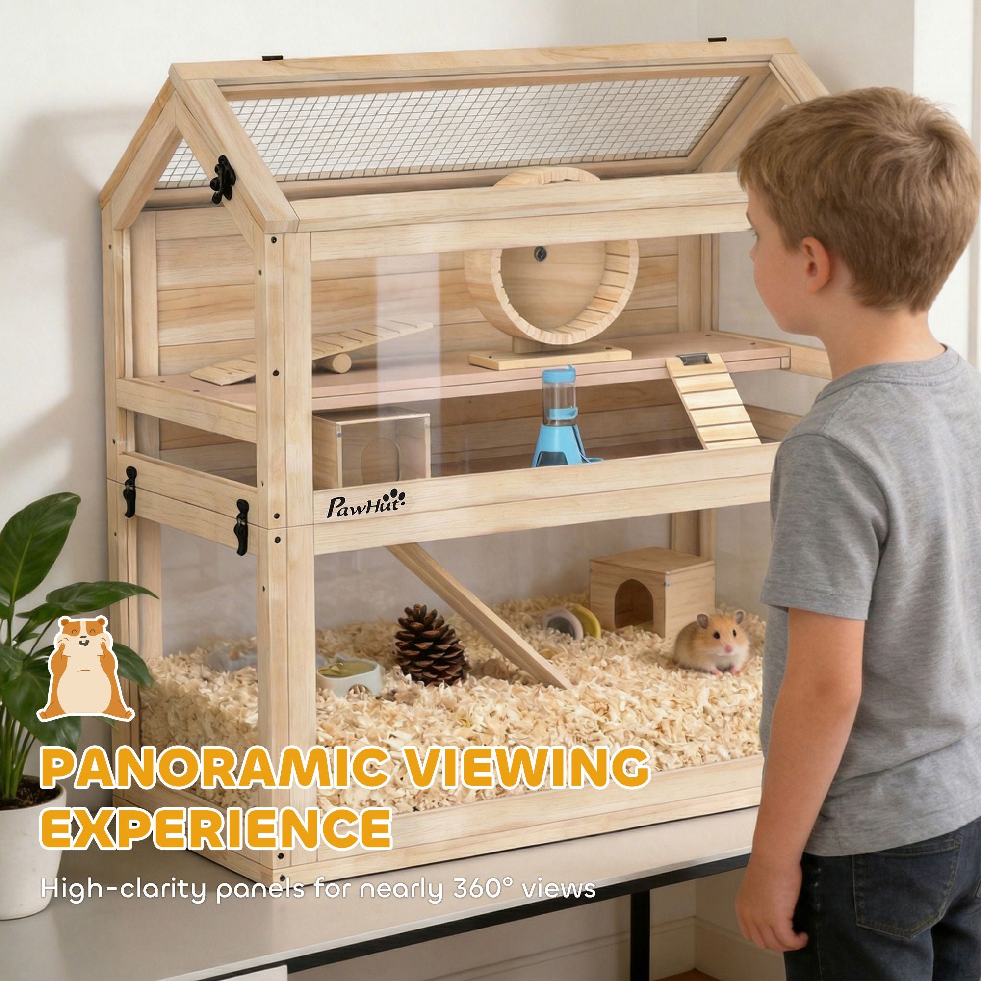 Spacious 3-Tier furniture-style Hamster Cage with Playground, Wheel & Seesaw