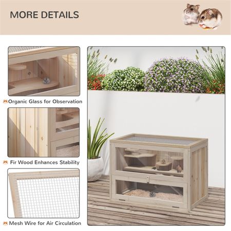 Spacious furniture-style Hamster Cage with Multiple Platforms and Openable Iron Mesh Roof