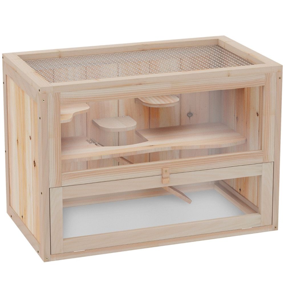 Spacious furniture-style Hamster Cage with Multiple Platforms and Openable Iron Mesh Roof