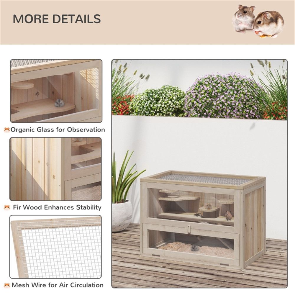 Spacious furniture-style Hamster Cage with Multiple Platforms and Openable Iron Mesh Roof