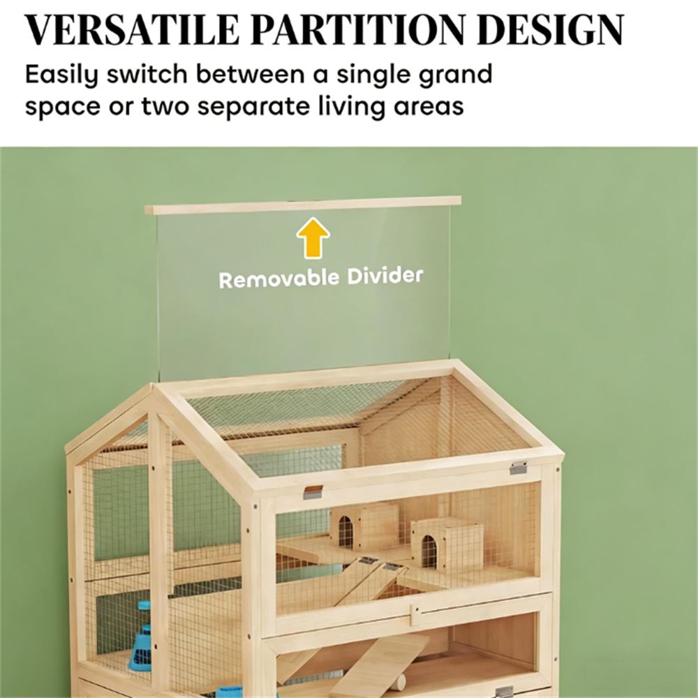 Three-Level furniture-style Hamster Habitat with Clear Panels & Removable Divider