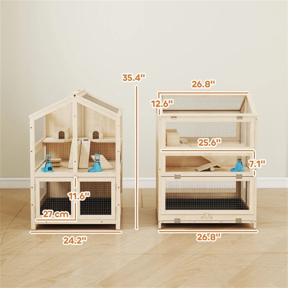 Three-Level furniture-style Hamster Habitat with Clear Panels & Removable Divider