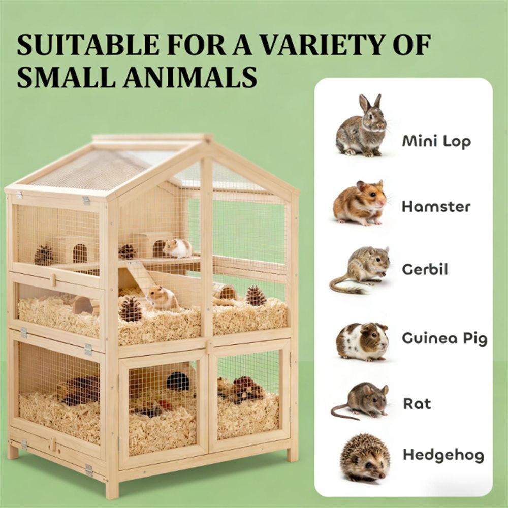 Three-Level furniture-style Hamster Habitat with Clear Panels & Removable Divider